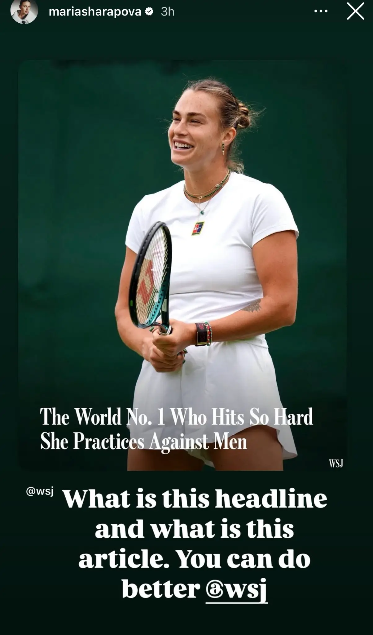 Maria Sharapova vented about the headline on Instagram. Image: Instagram/@mariasharapova 
