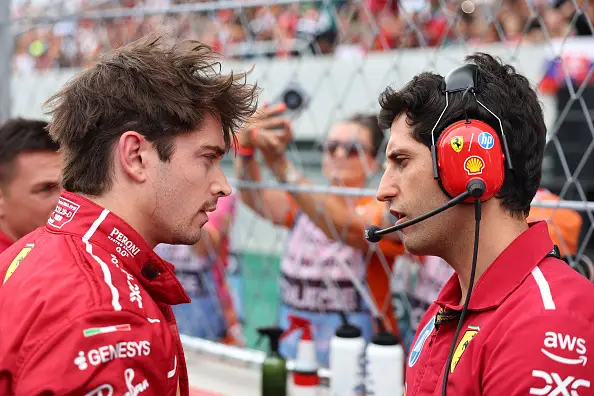 Bryan Bozzi pictured with Charles Leclerc during the 2025 season (Image: Getty)