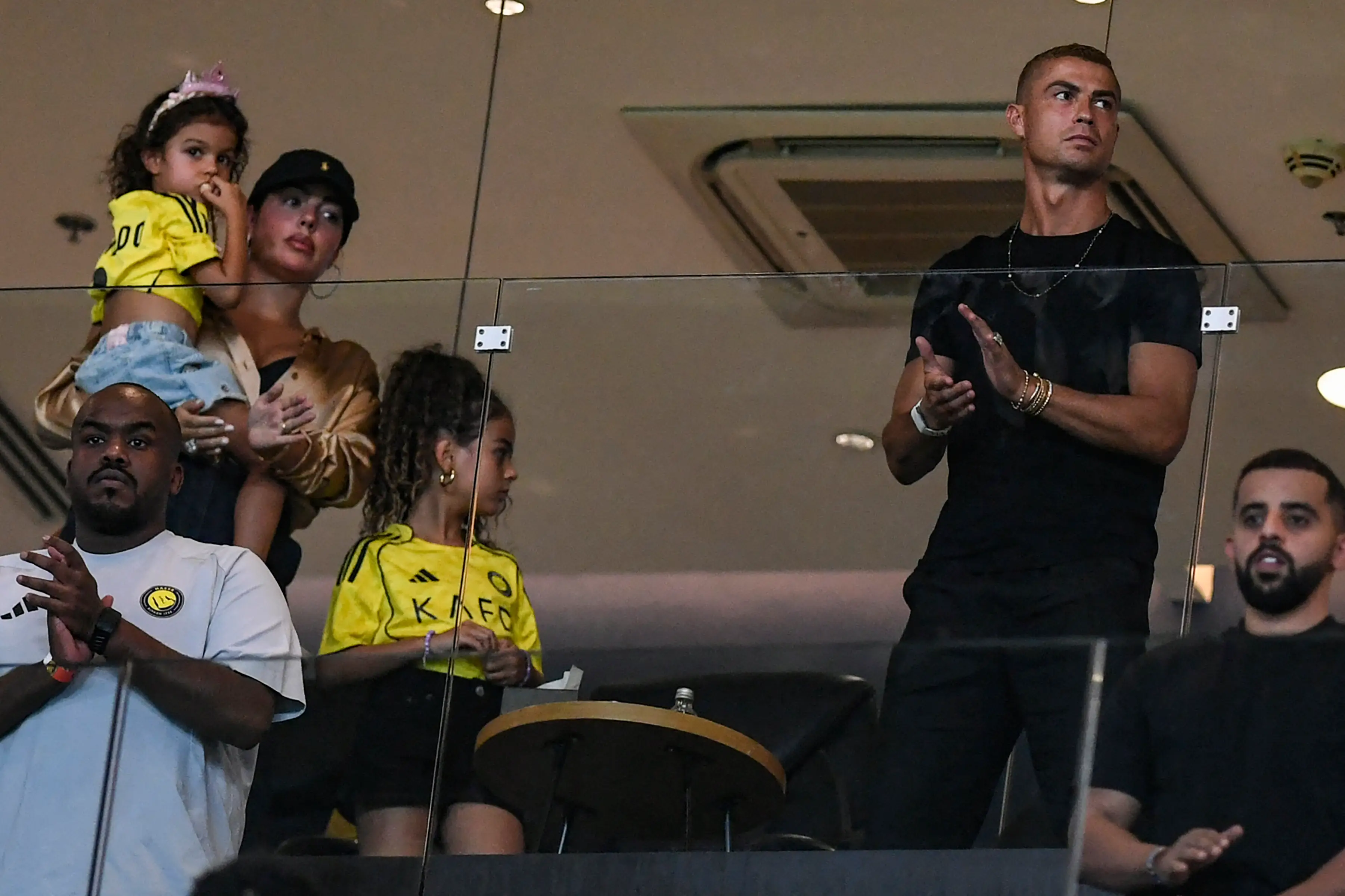 Al-Nassr's Portuguese forward Cristiano Ronaldo and his wife Georgina Rodriguez watch Al Nassr's clash against Al Fateh from the stands. Image credit: Getty