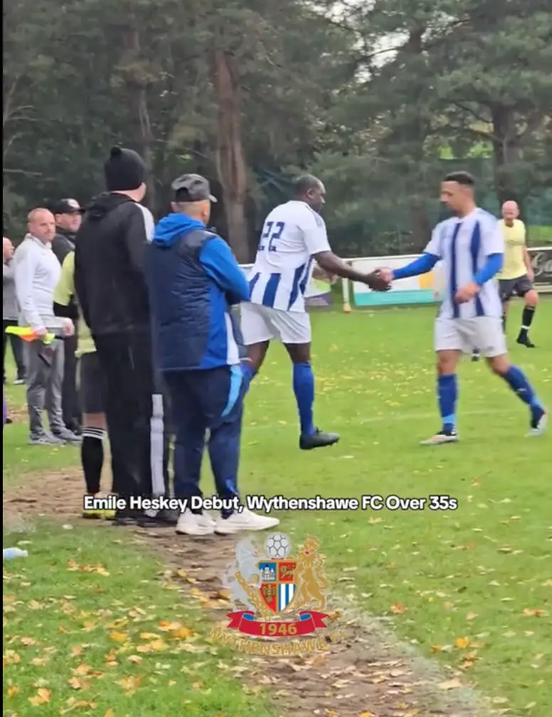 Heskey made his debut for the team on Sunday. Image: TikTok/@wythenshawefc