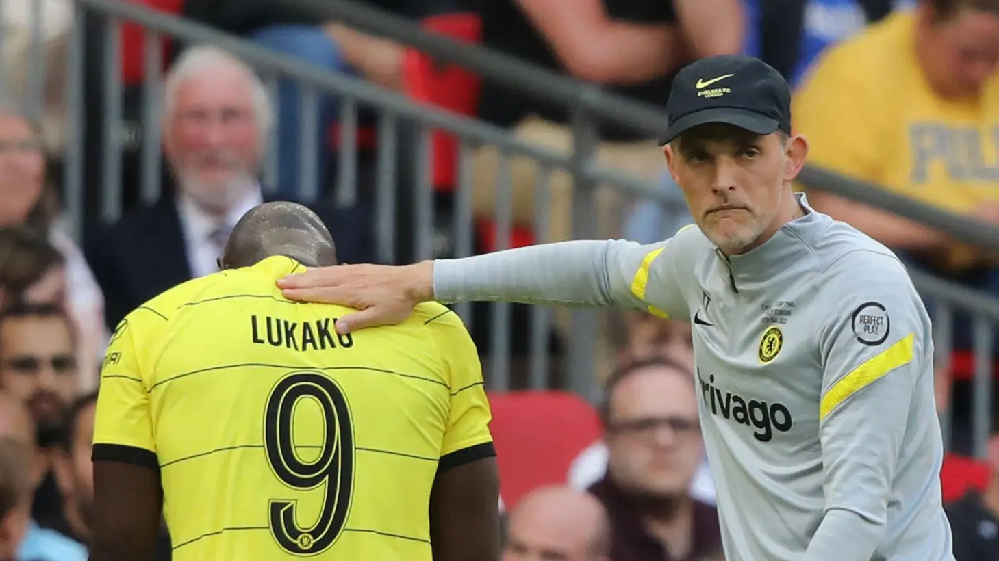 Thomas Tuchel and Romelu Lukaku of Chelsea at Wembley. (Alamy)