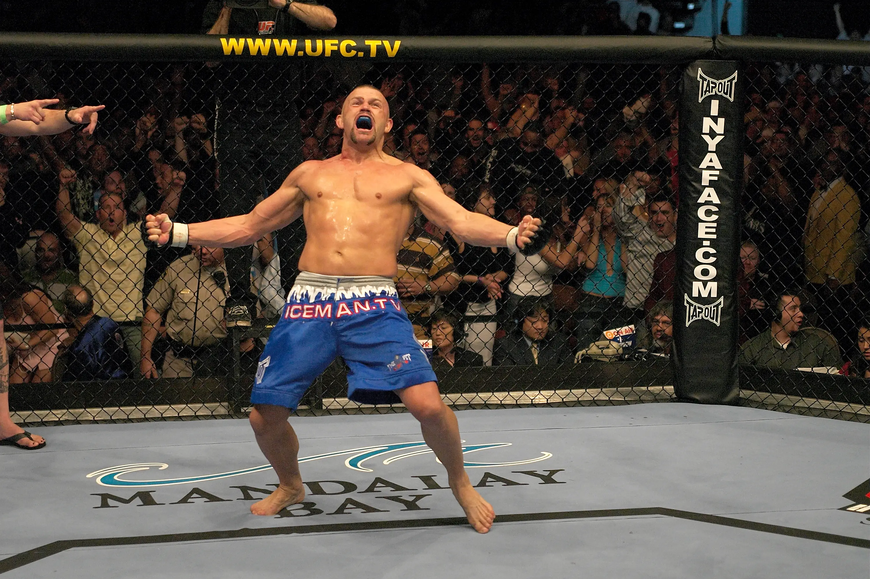 Chuck Liddell celebrates a win over Tito Ortiz. Image: Getty