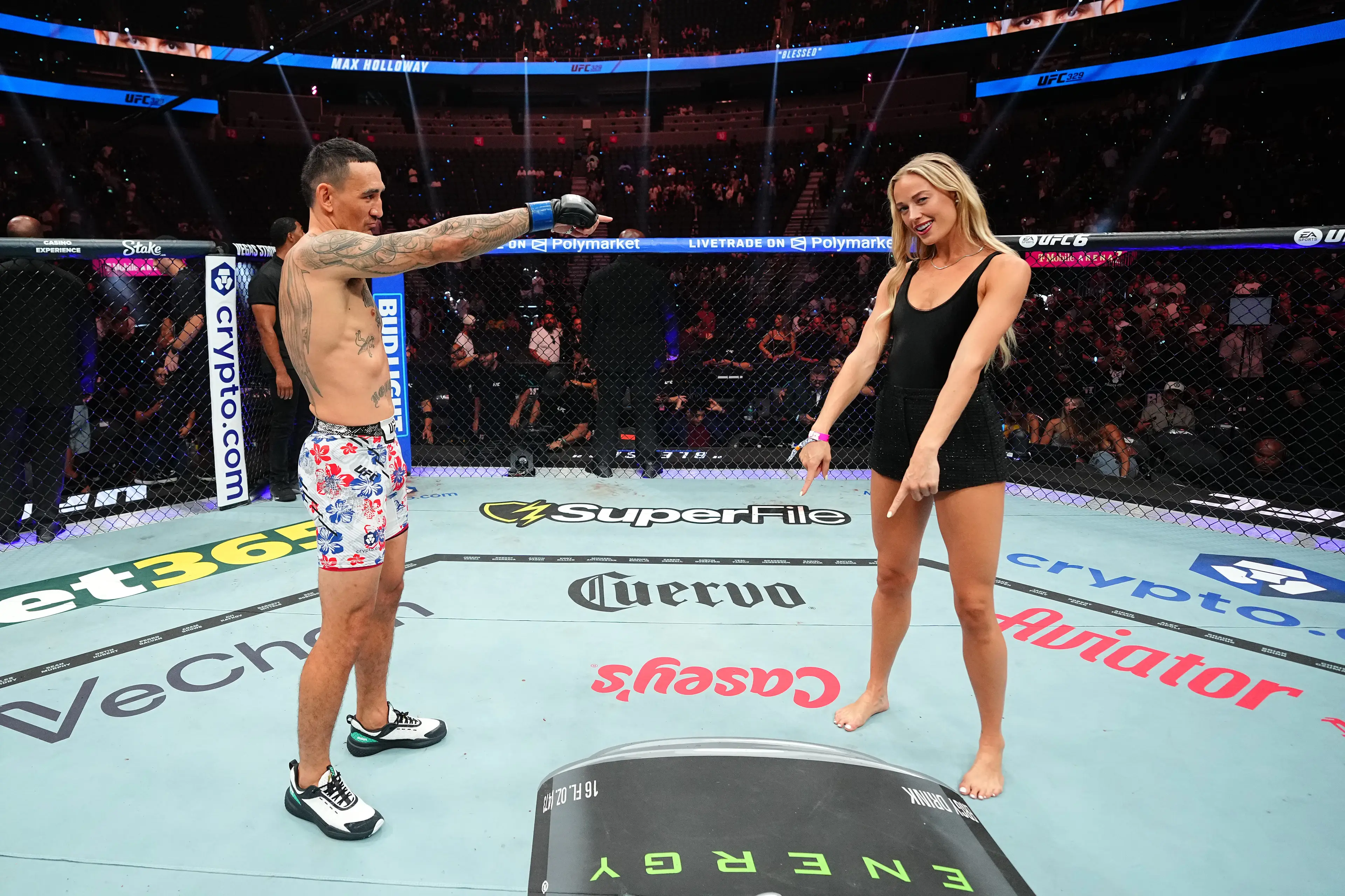 Cunningham was a guest ring girl for UFC 329. Image: Getty