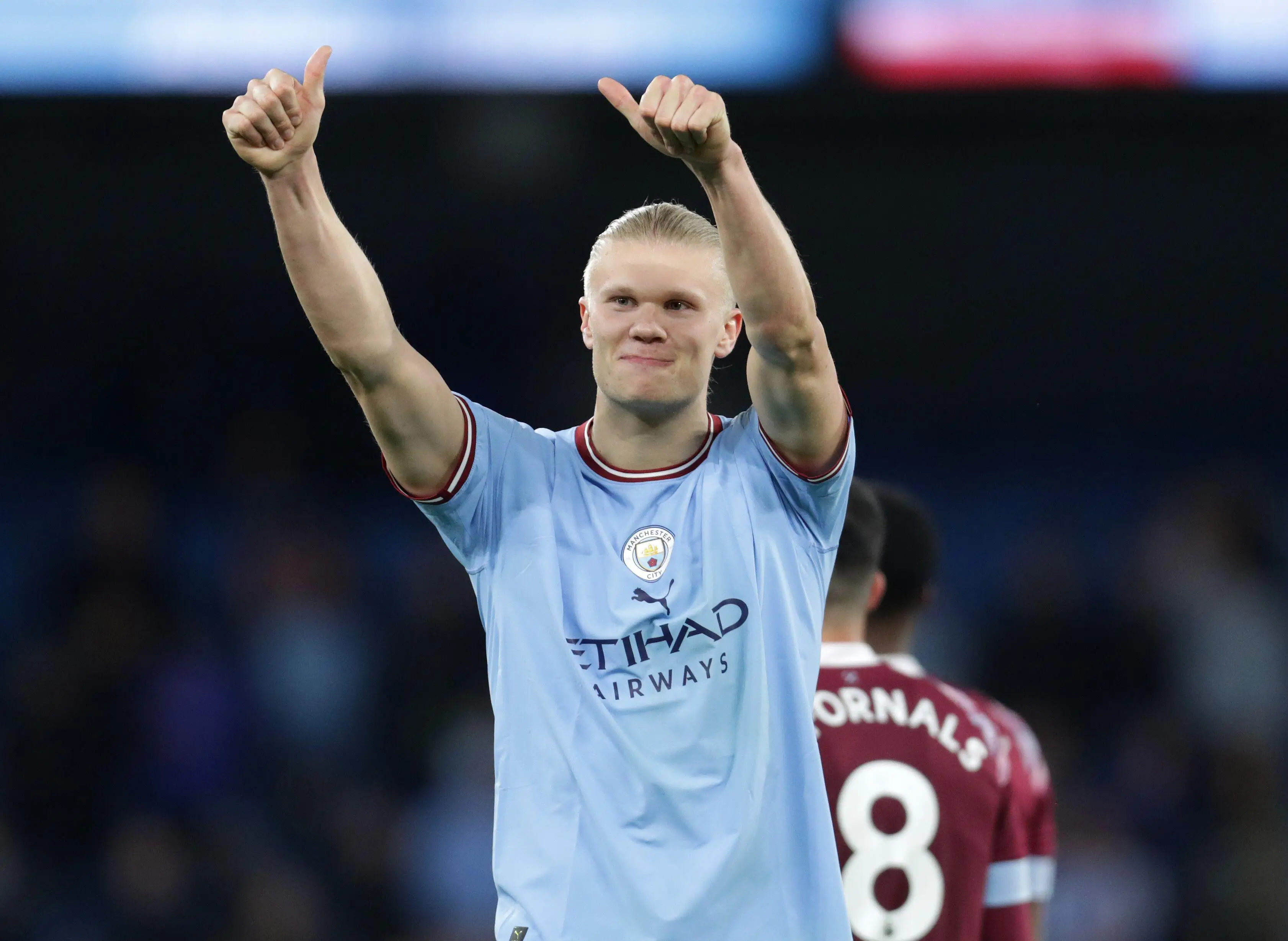Man City star Erling Haaland celebrates (