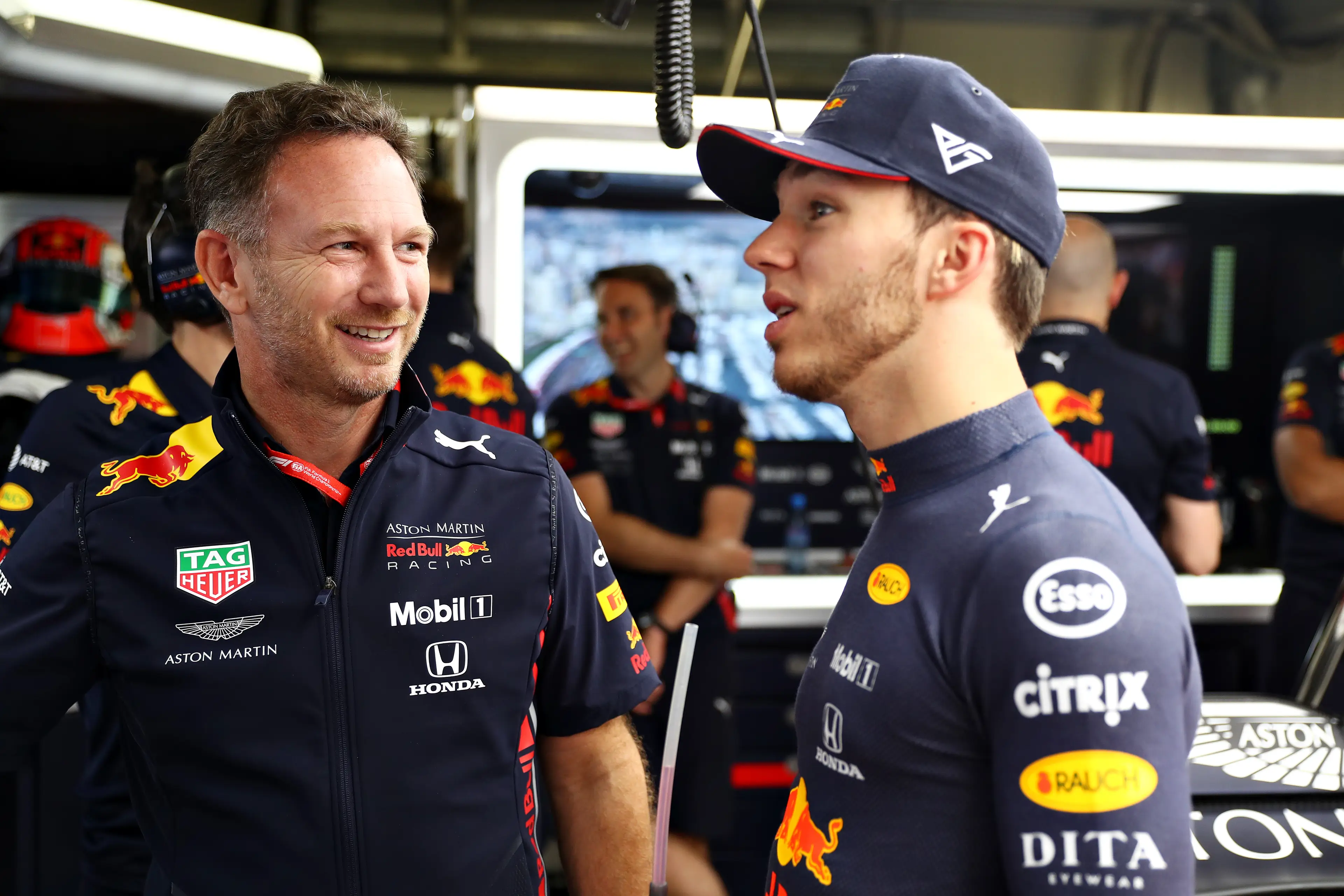 Christian Horner and Pierre Gasly at Red Bull. Image: Getty