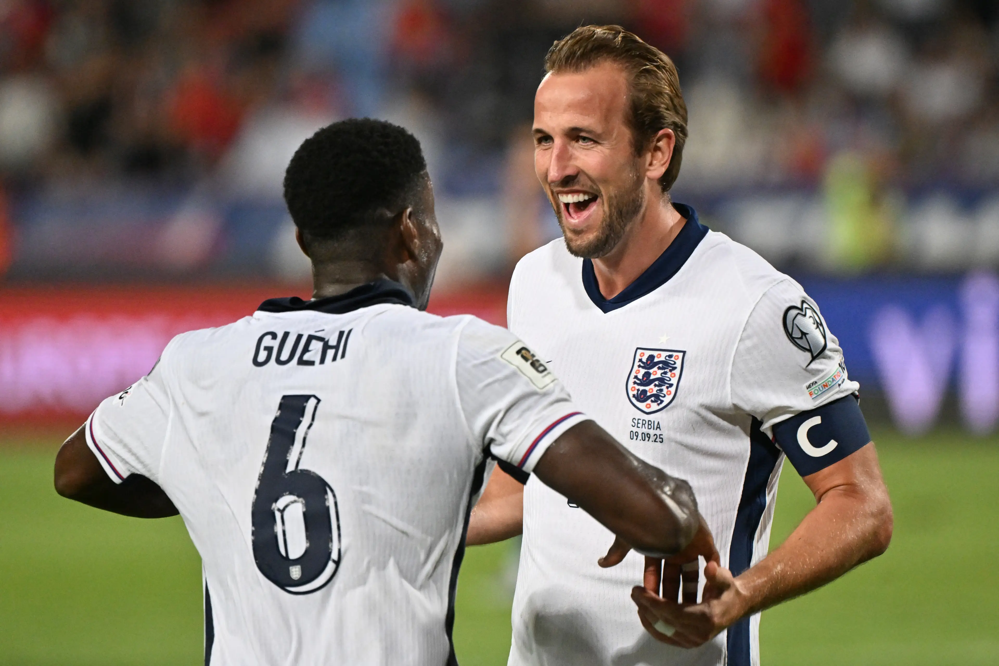 Harry Kane is 'trying to convince' Marc Guehi to join him at Bayern Munich. Image: Getty