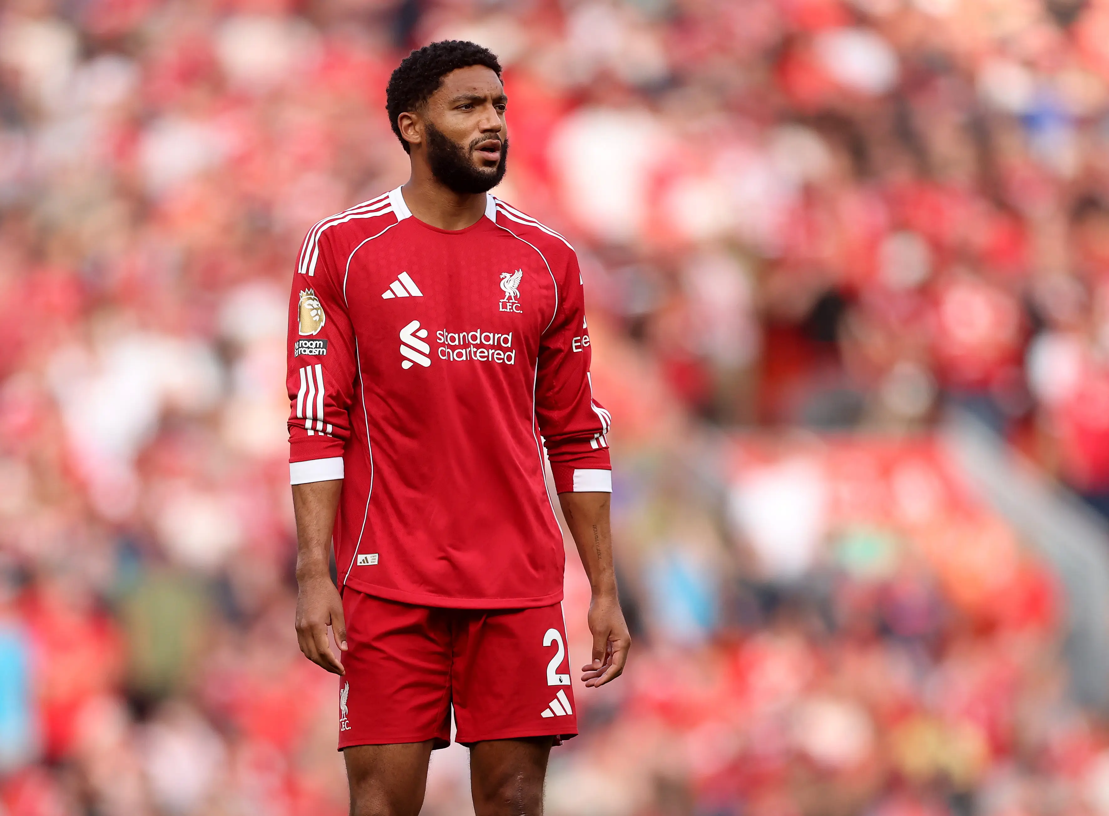 Joe Gomez is set to leave Liverpool if they can sign Marc Guehi before the deadline. Image: Getty 