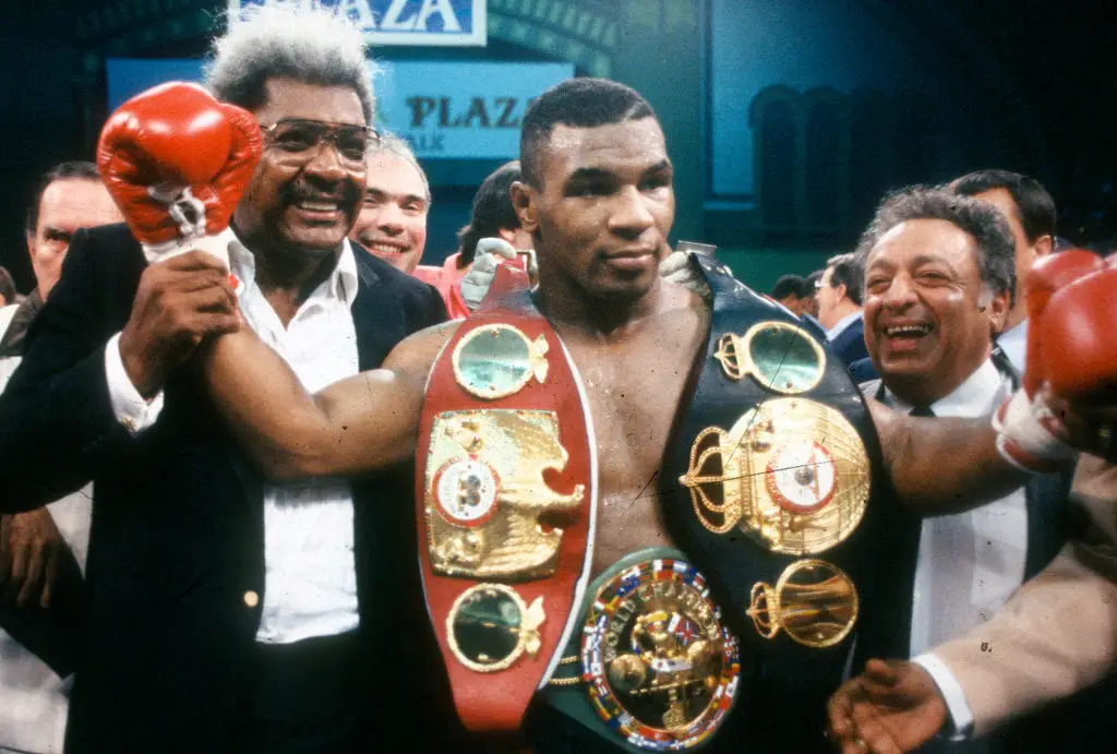 Mike Tyson celebrates (