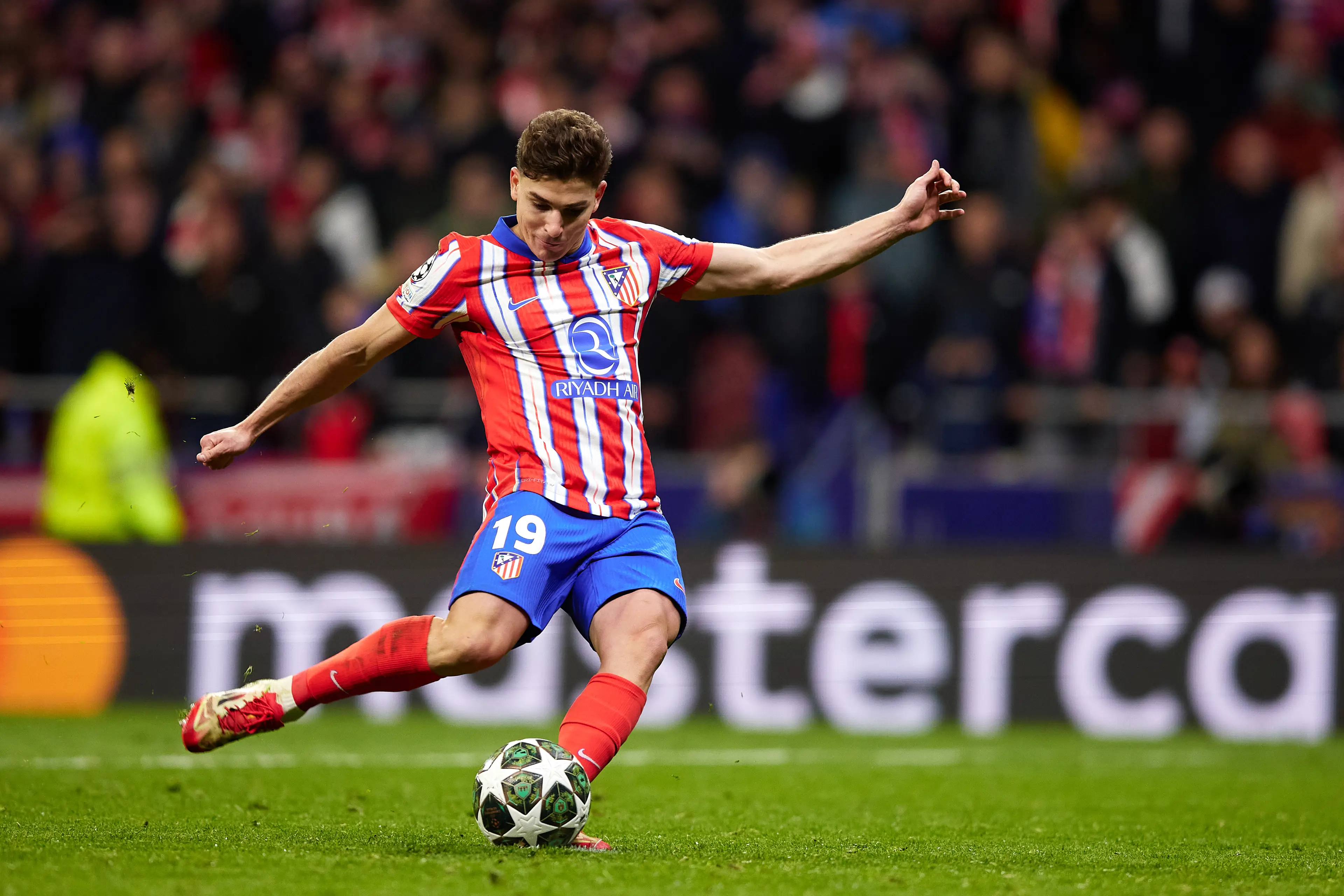 Julian Alvarez's penalty was disallowed by VAR. Image: Getty