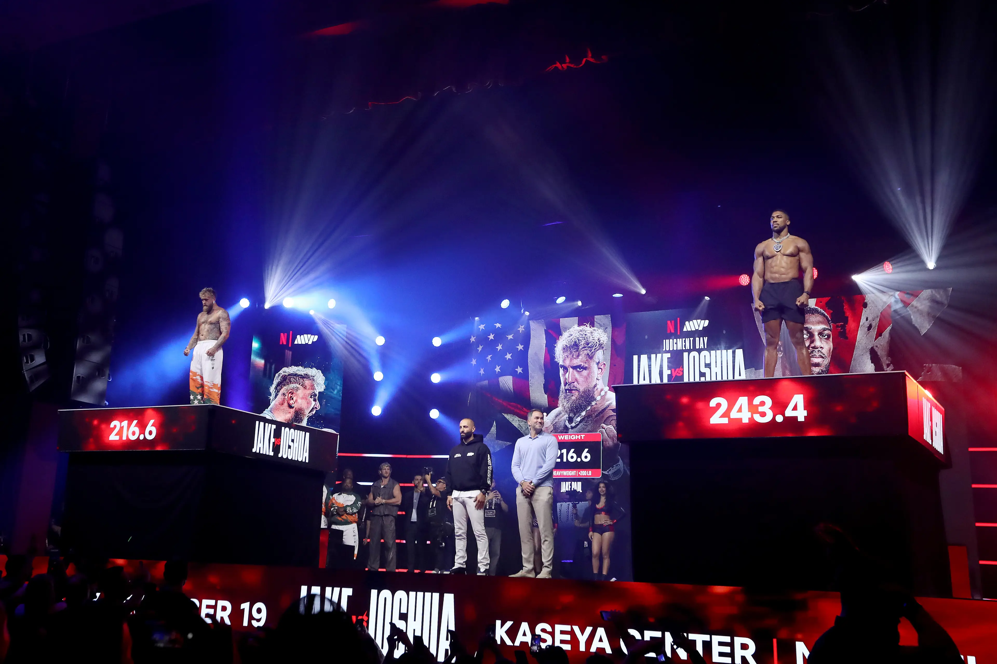 Paul and Joshua weighed in ahead of their heavyweight bout. Image: Getty