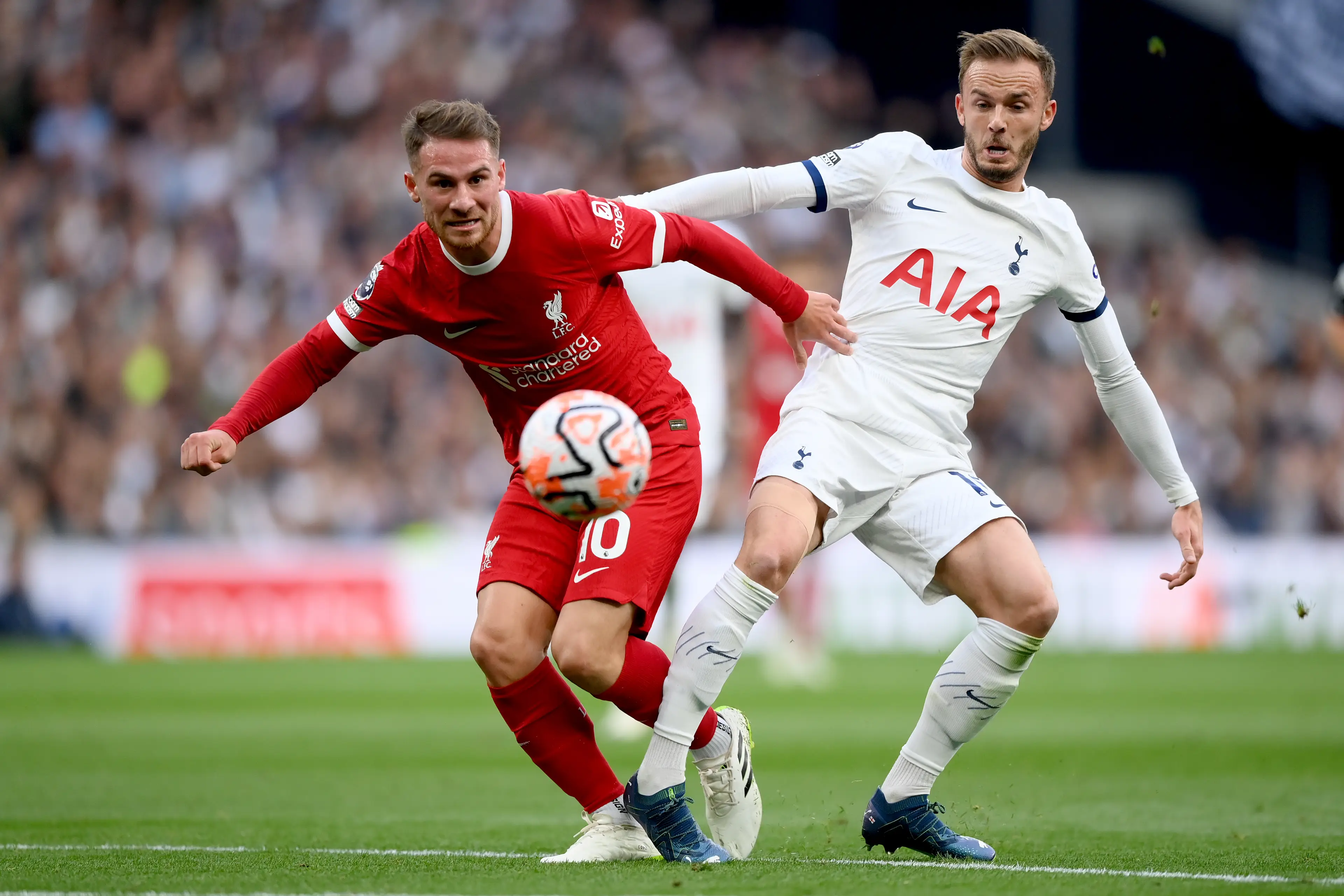 Alexis Mac Allister in action against Tottenham. Image: Getty 