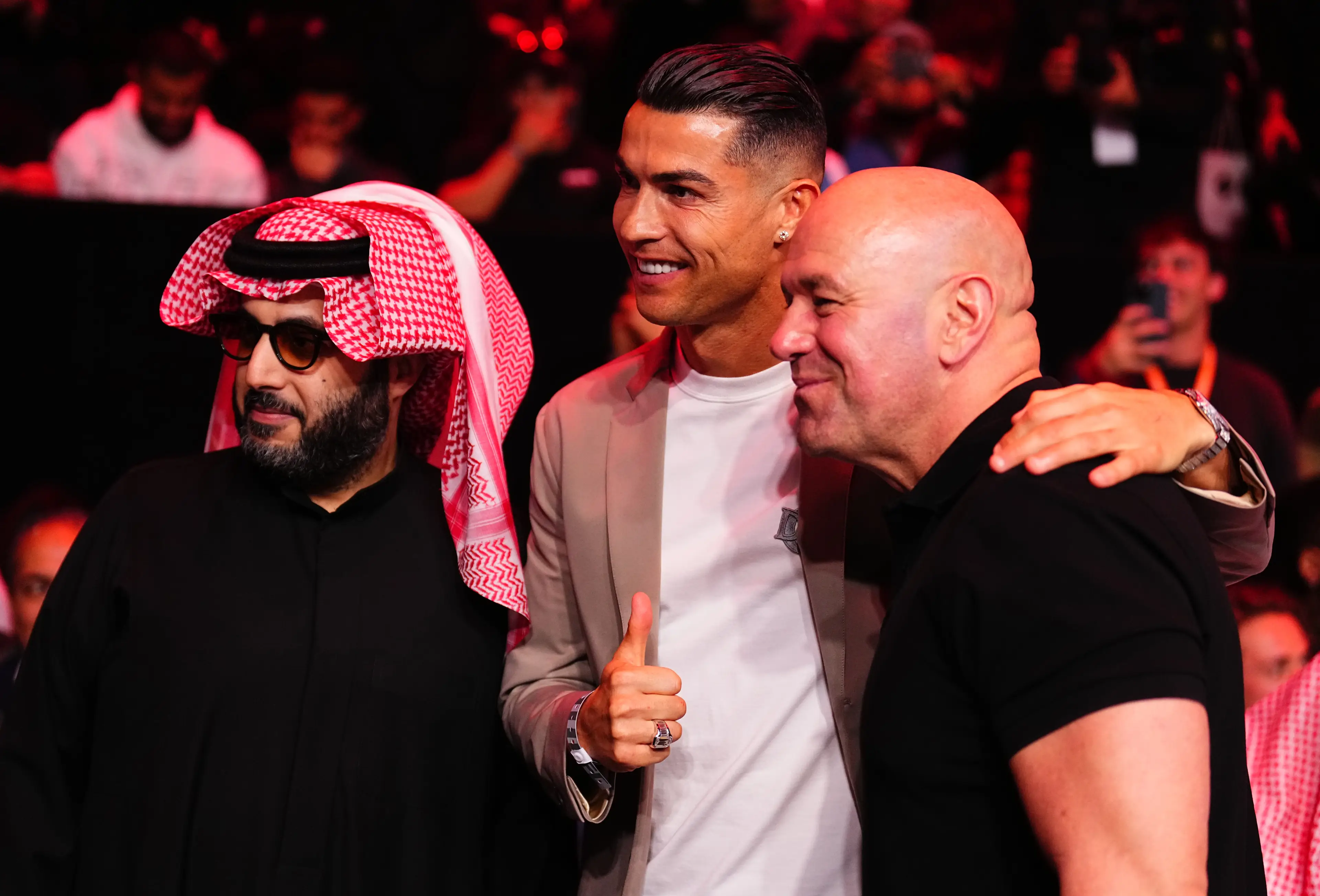 Turki Alalshikh alongside Cristiano Ronaldo and UFC president Dana White. Image credit: Getty