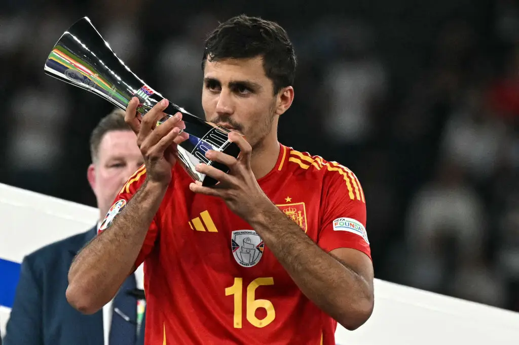 Rodri won the player of the tournament award after winning the Euros with Spain this summer. (Image: Getty)