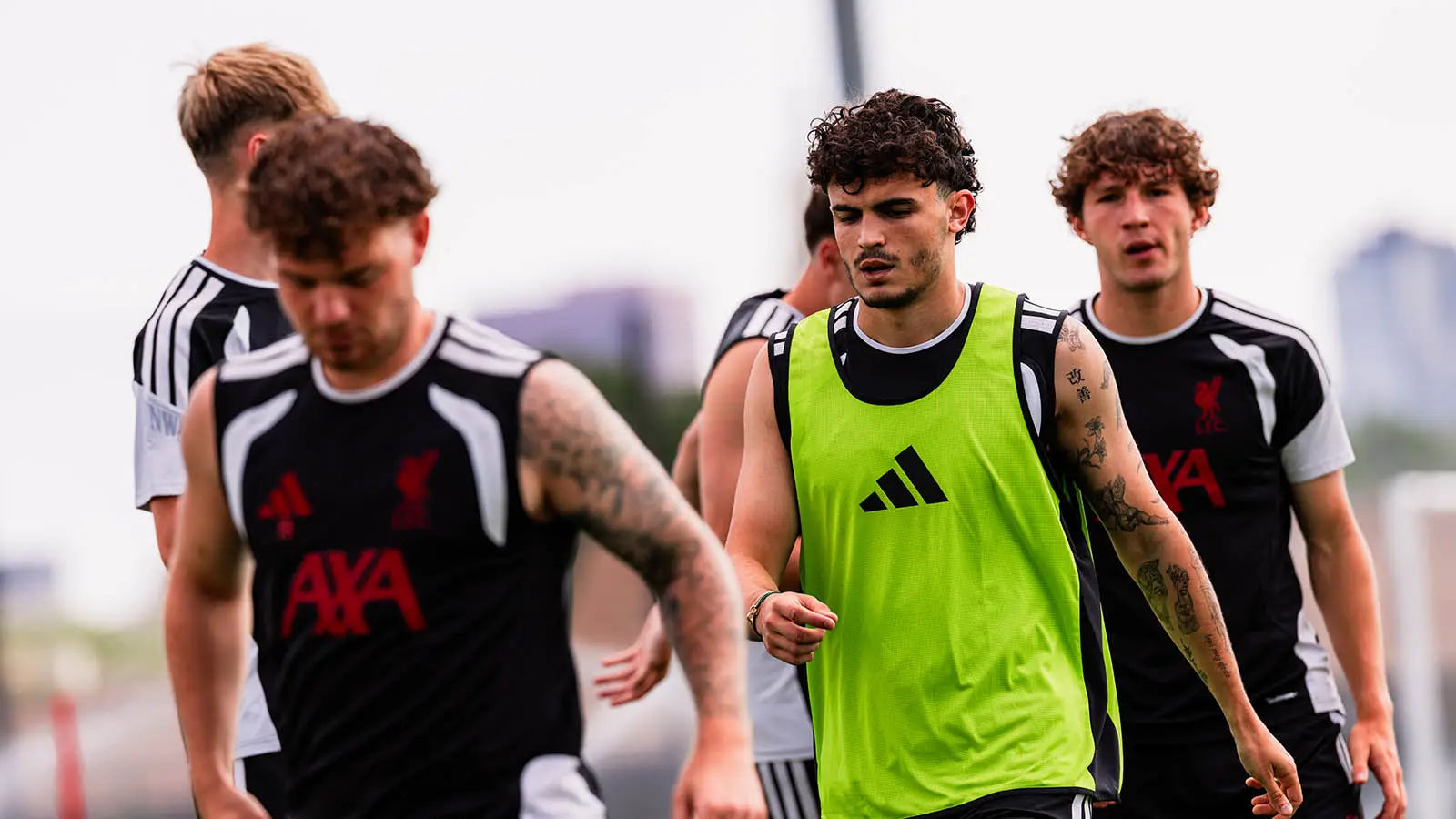 Stefan Bajcetic (furthest right) has been training with Liverpool during pre-season (Image: Getty)