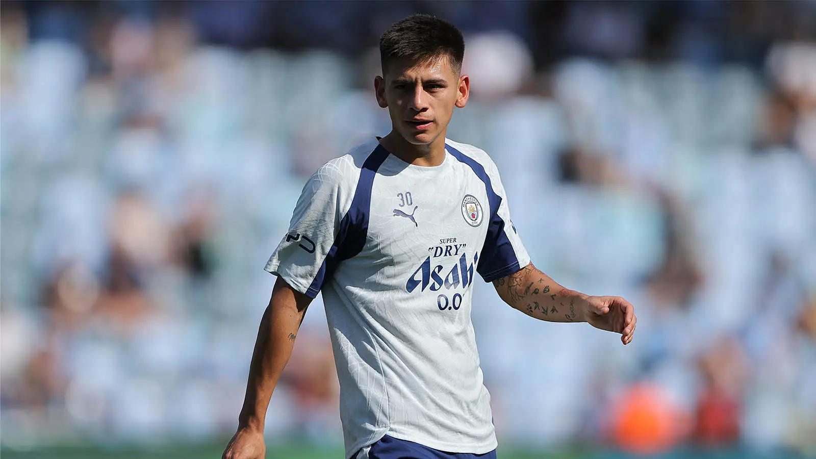 Claudio Echeverri pictured at a Man City open training session in August (Image: Getty)