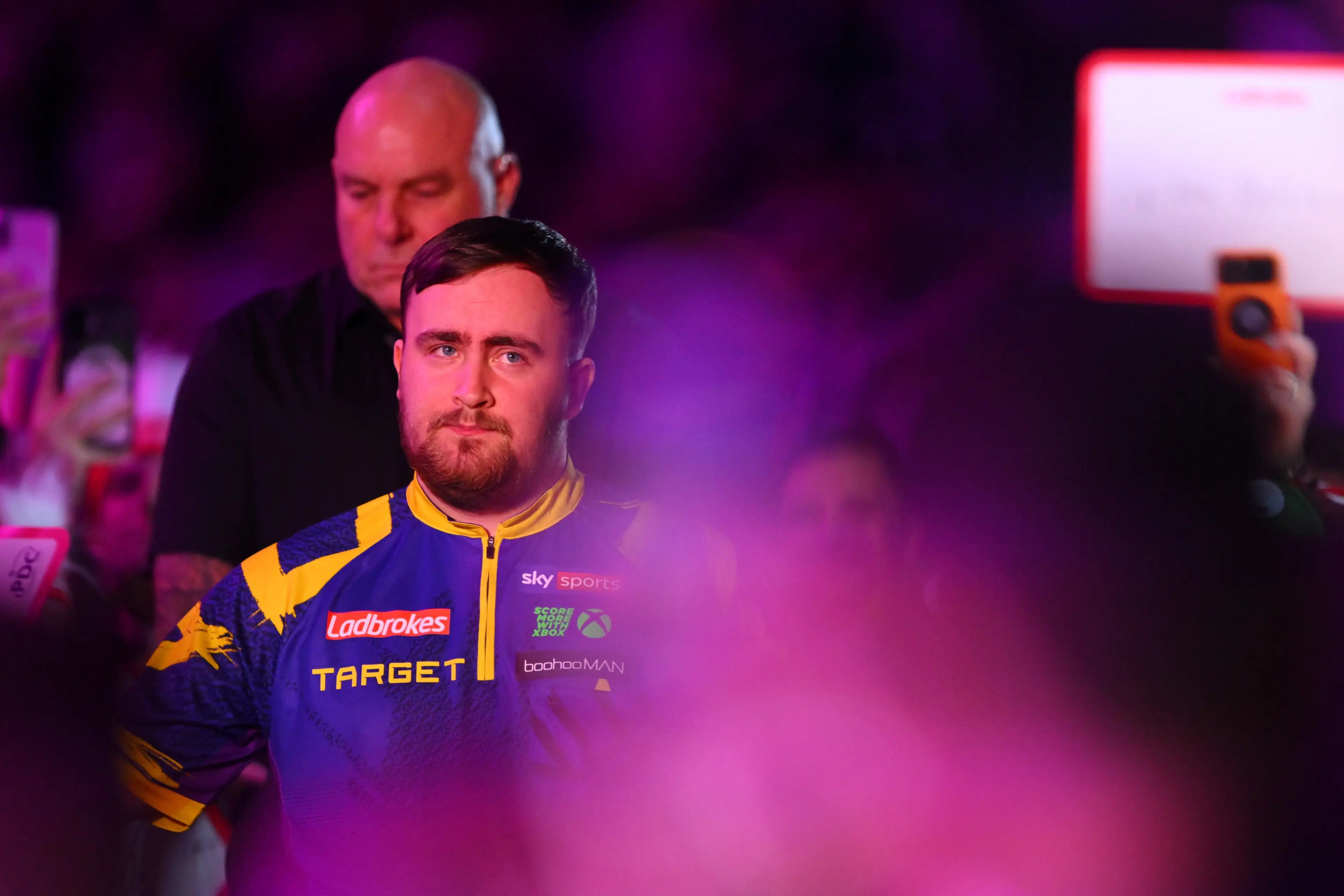 Luke Littler walks out at the Players Championship Finals. Image: Getty 