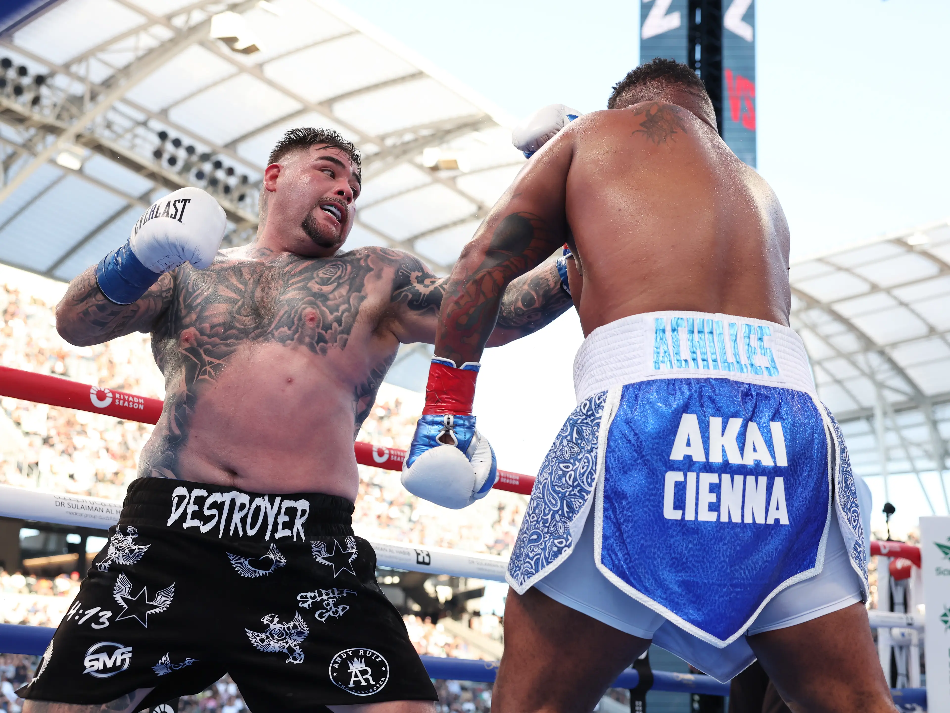 Andy Ruiz Jr. during his heavyweight bout against Jarrell Miller. Image: Getty 