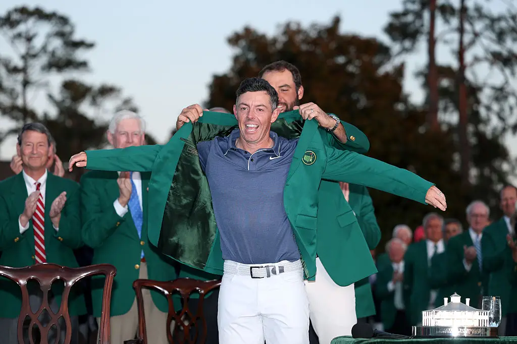Rory McIlroy being presented with the Green Jacket in 2025 (Credit:Getty)