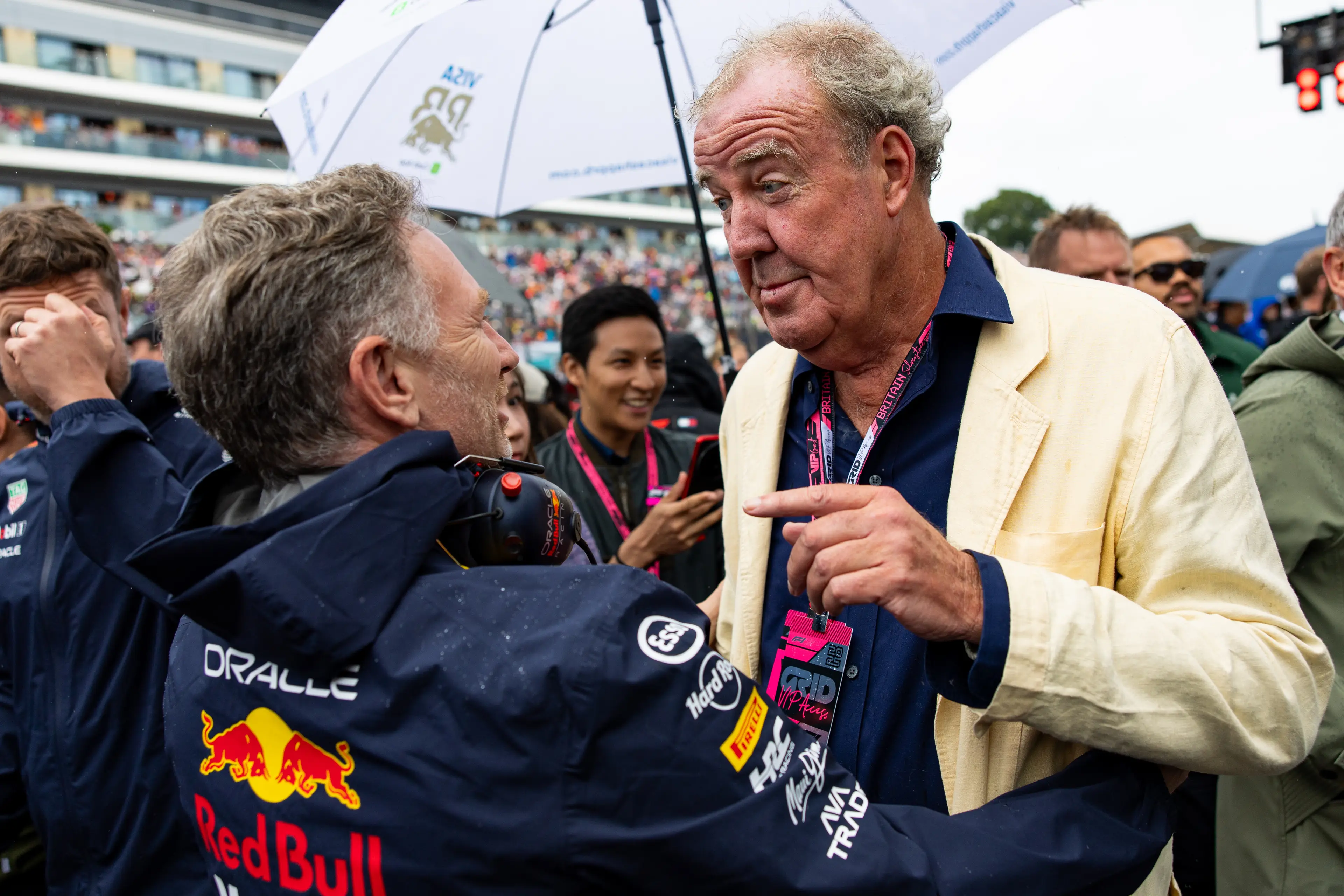 Christian Horner and Jeremy Clarkson. (Image: Getty) 