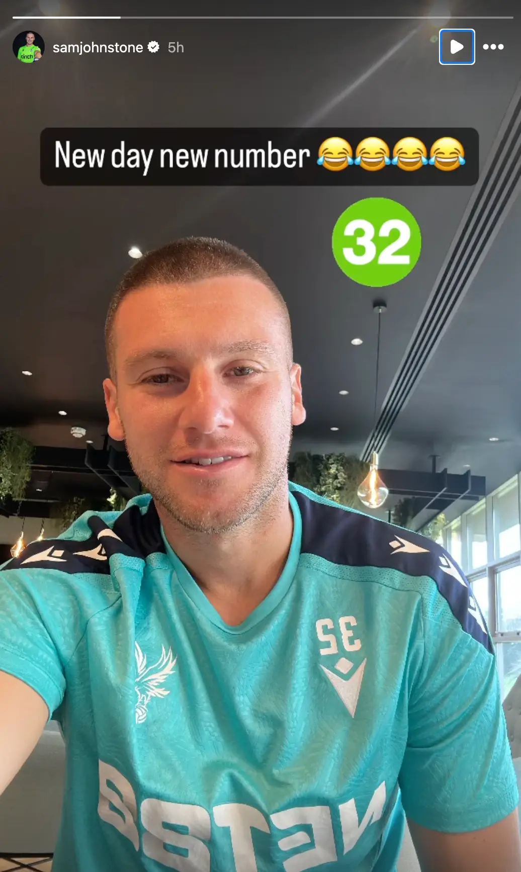 Sam Johnstone was not happy with Crystal Palace's decision. [Instagram: @samjohnstone]