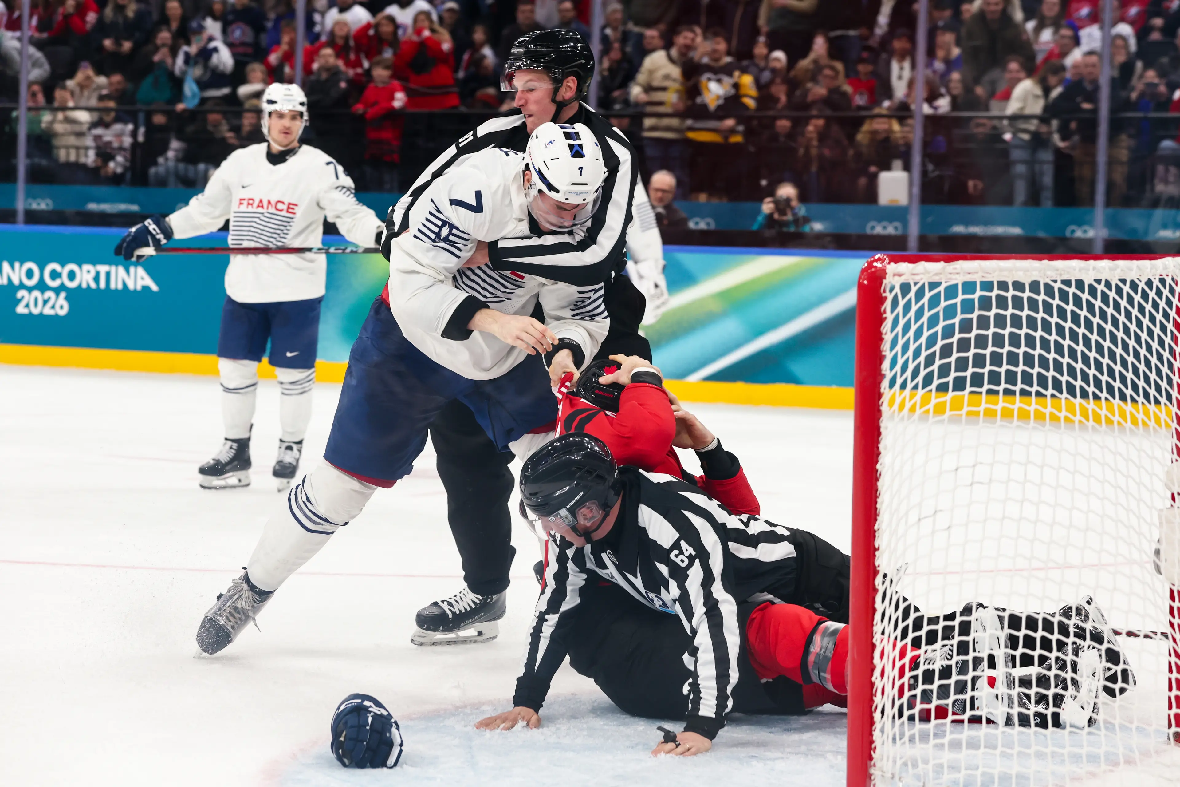 Chaos ensued during France vs Canada. Image: Getty
