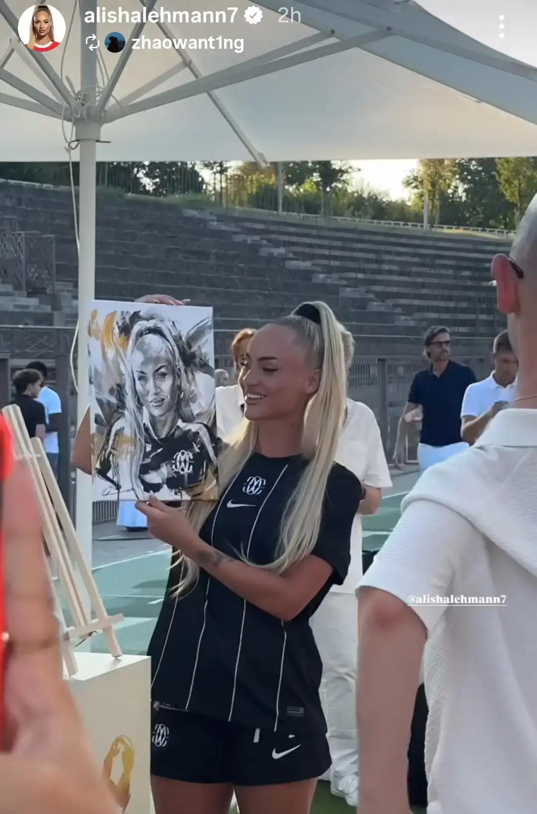 Lehmann was presented with a painting of herself [Alisha Lehmann via Instagram]
