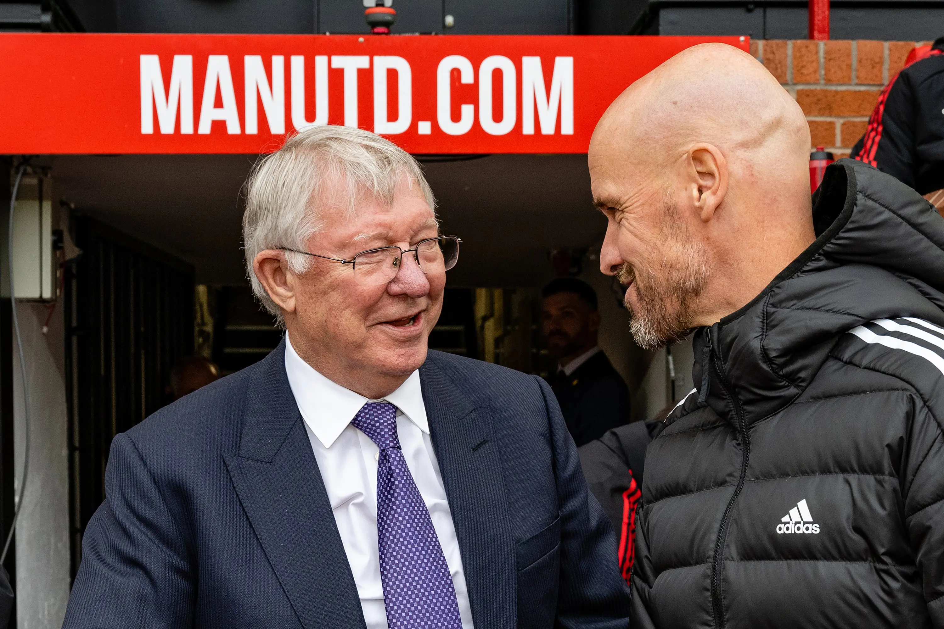 Sir Alex Ferguson and current Manchester United boss Erik Ten Hag. (