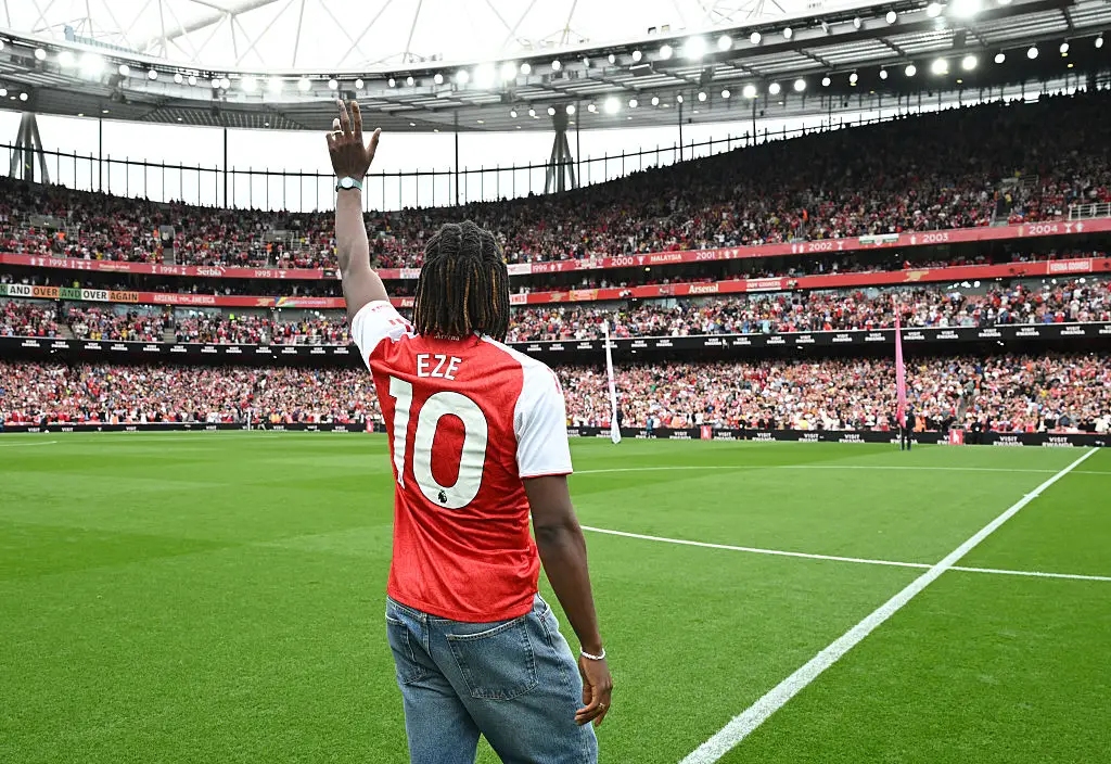 Eberechi Eze was unveiled as a new Arsenal player ahead of the 5-0 win over Leeds. (Image: David Price/Arsenal FC via Getty Images)