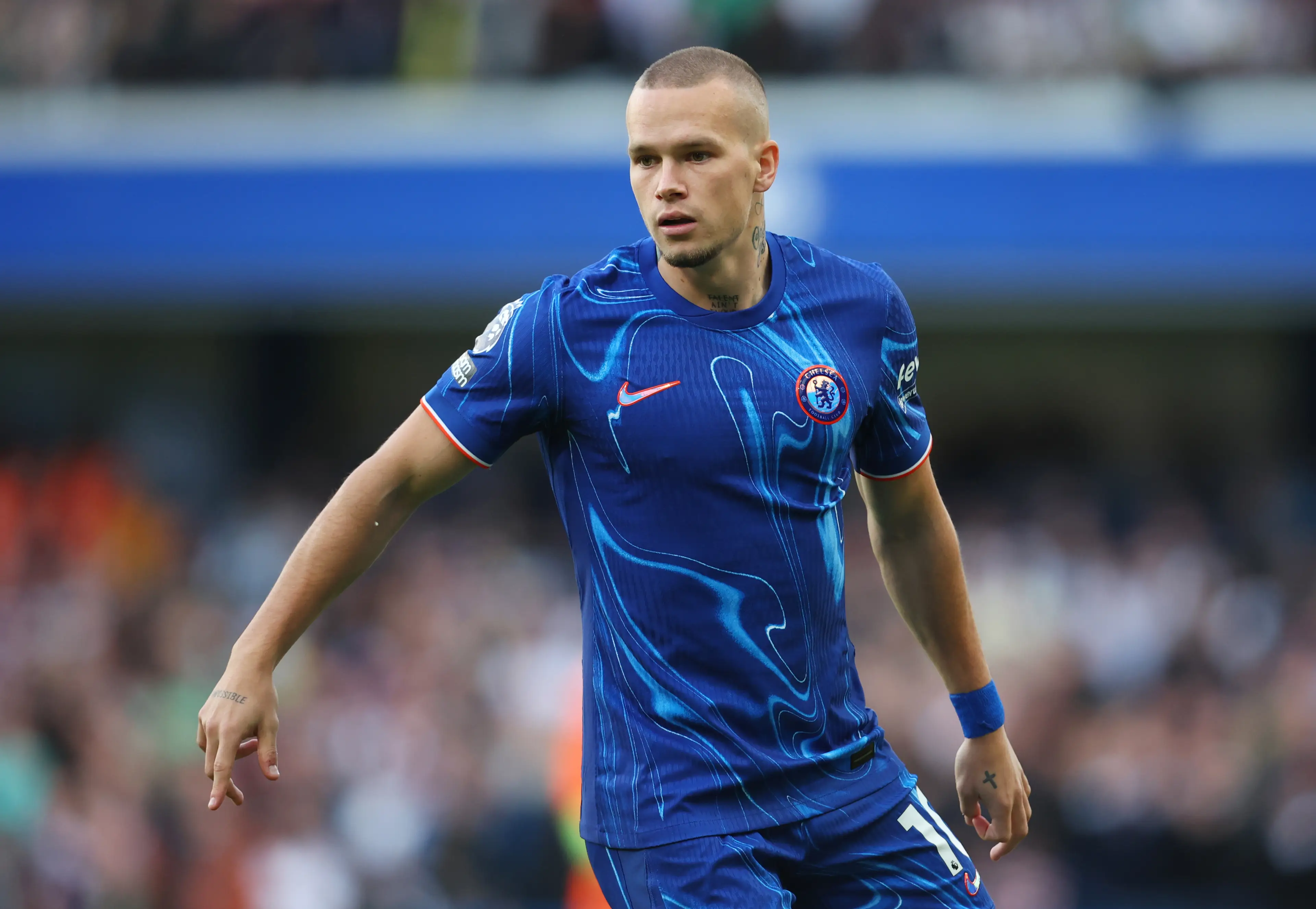 Mudryk pictured in October 2024 during a game between Chelsea and Newcastle. Image credit: Getty