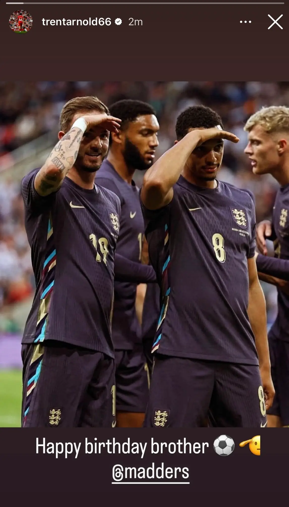 Trent Alexander-Arnold wishes James Maddison a Happy Birthday. Image