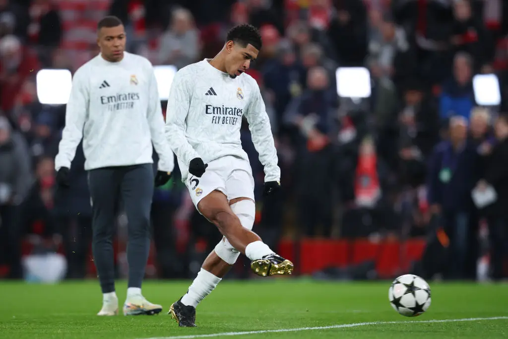 Kylian Mbappe and Jude Bellingham pictured before Real Madrid's Champions League fixture against Liverpool (Image: Getty)