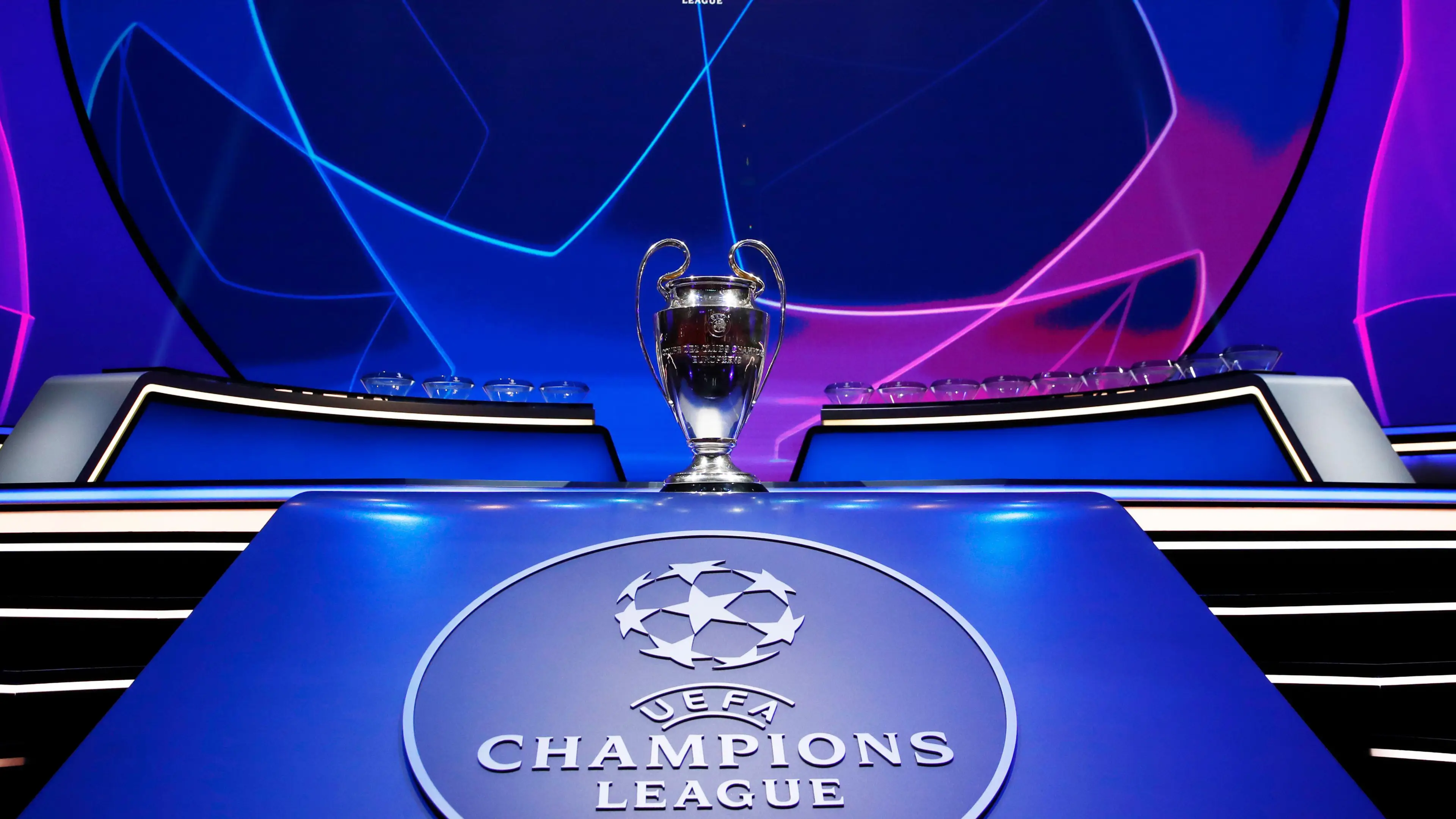  General view of the Champions League trophy before the draw. (Alamy)