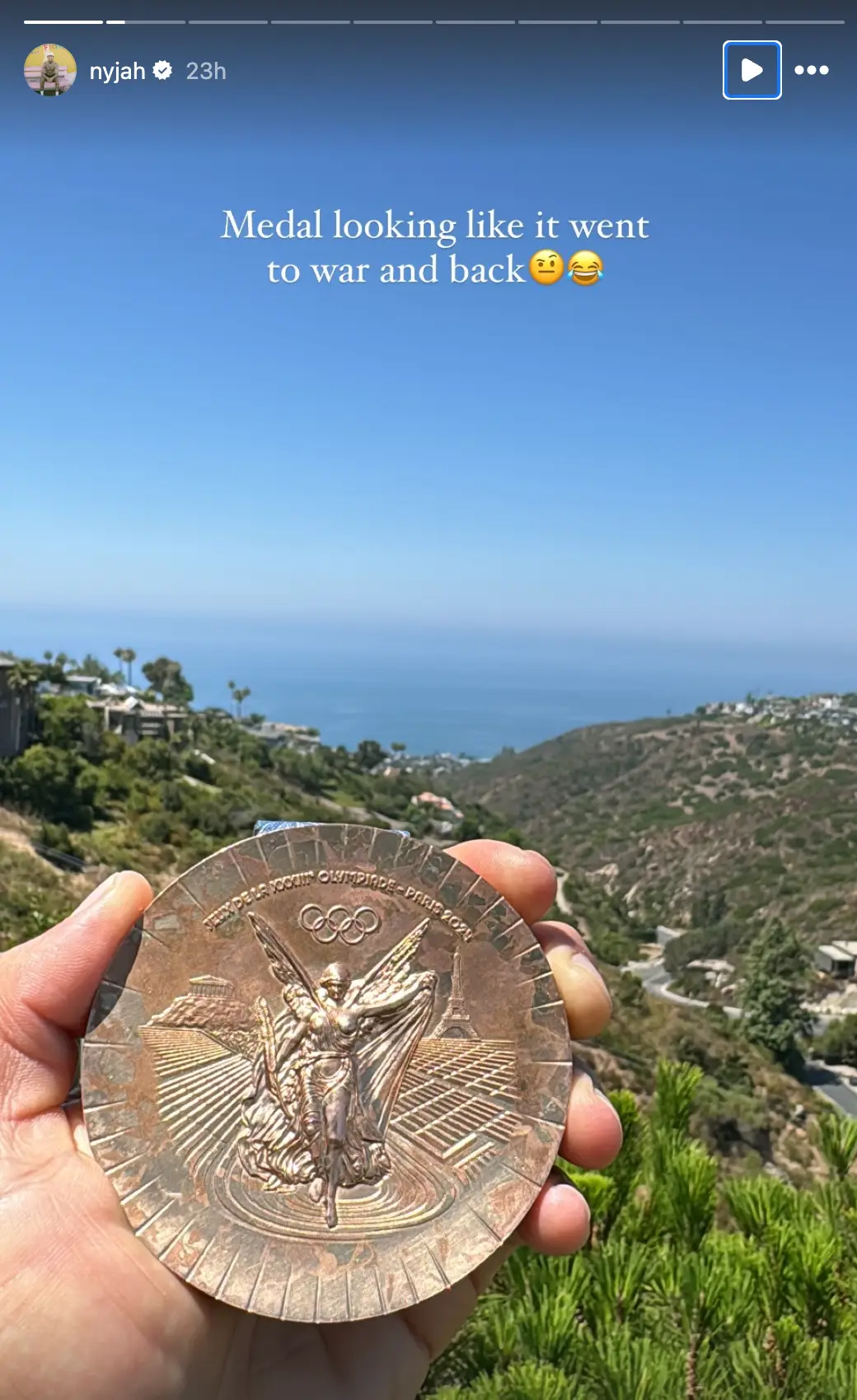 Nyjah Hudson wasn't happy with the condition of his medal. [Instagram: @nyjah]
