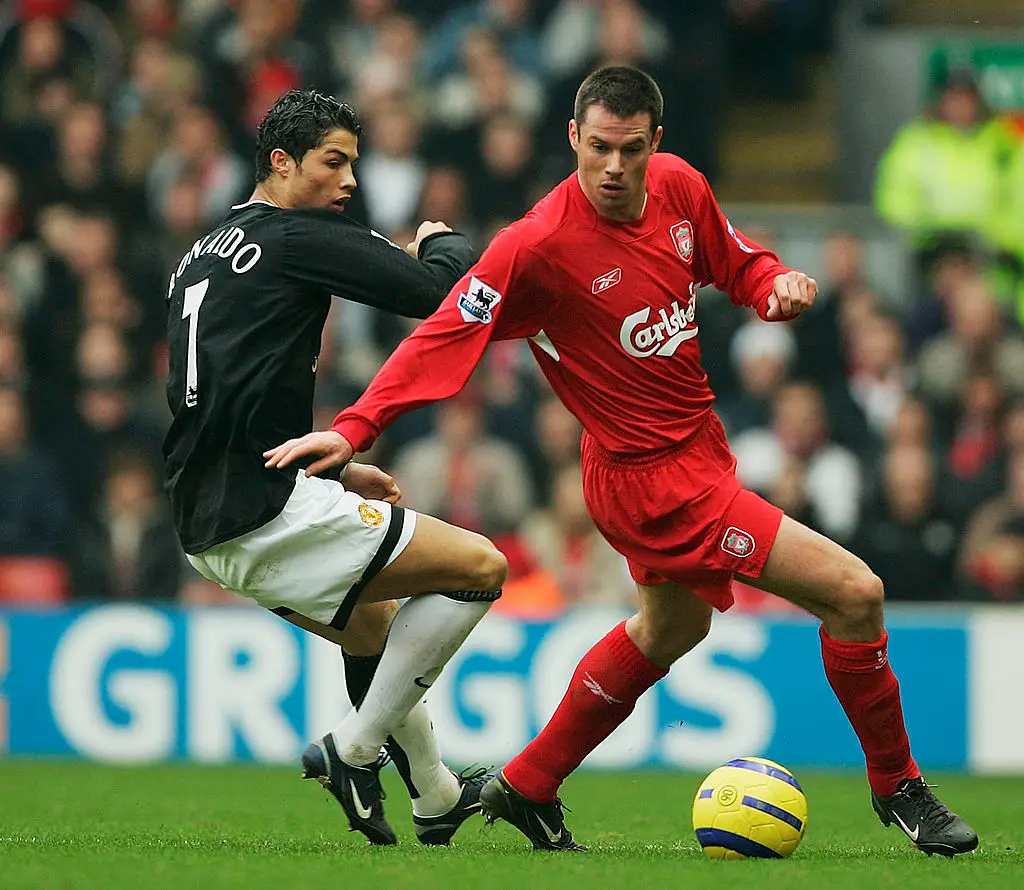 Jamie Carragher played against Cristiano Ronaldo several times in the Premier League. (Image: Getty)