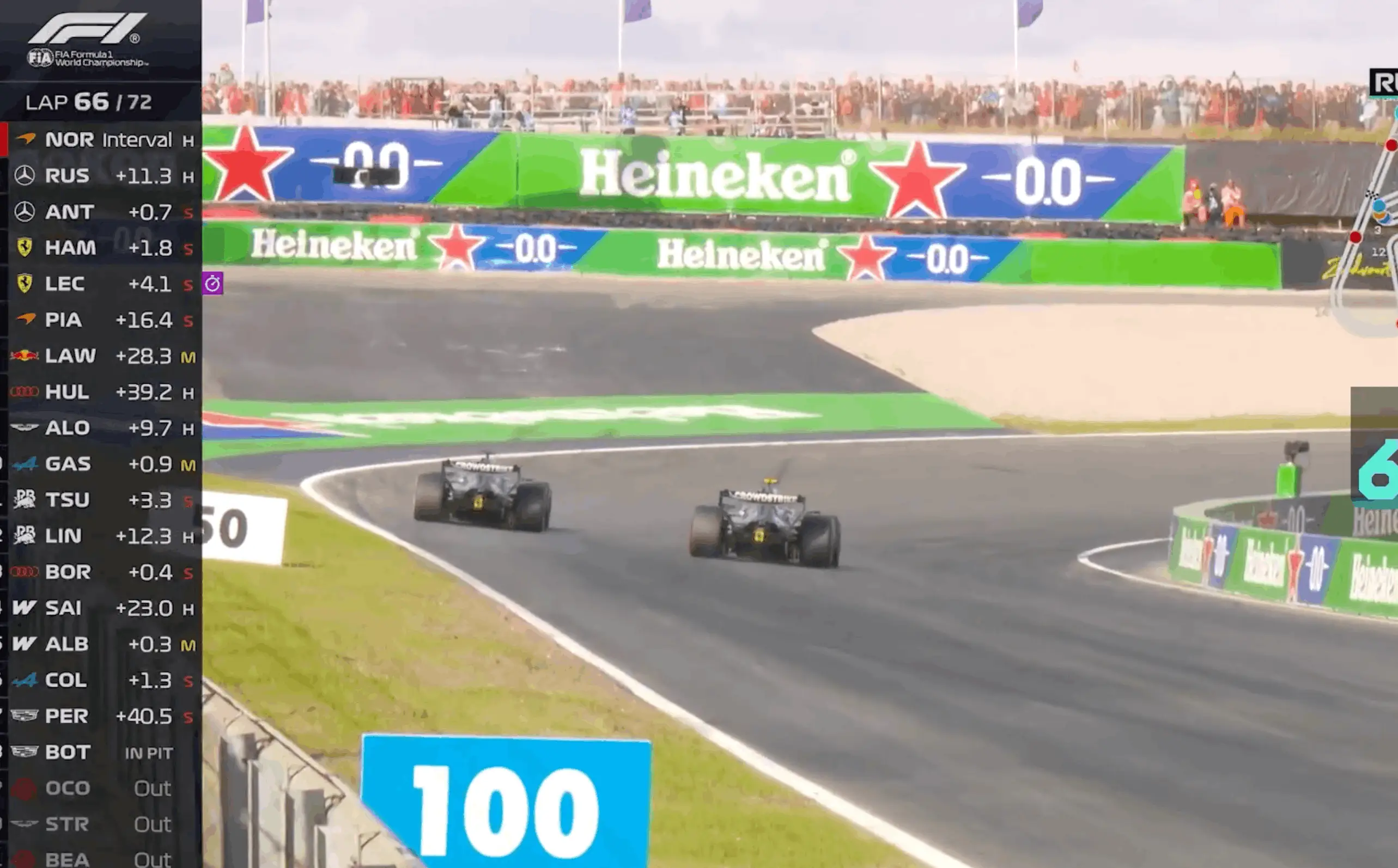 Russell let Antonelli through on lap 66 (Image: F1TV)