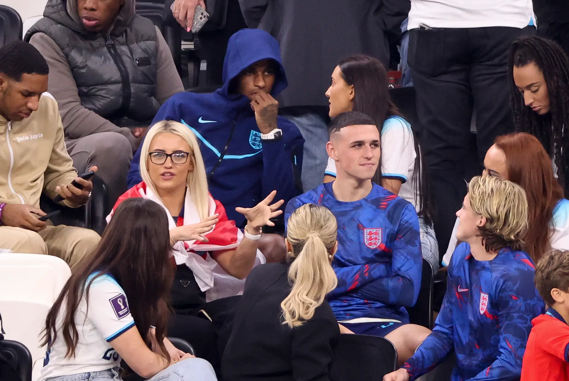 Phil Foden and Rebecca Cooke at the 2022 World Cup. Image: Getty 