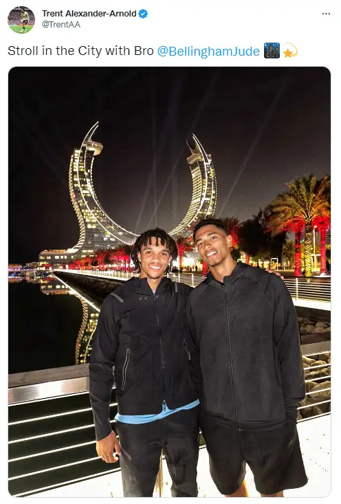 Trent Alexander-Arnold tweets about Jude Bellingham. Image: Twitter