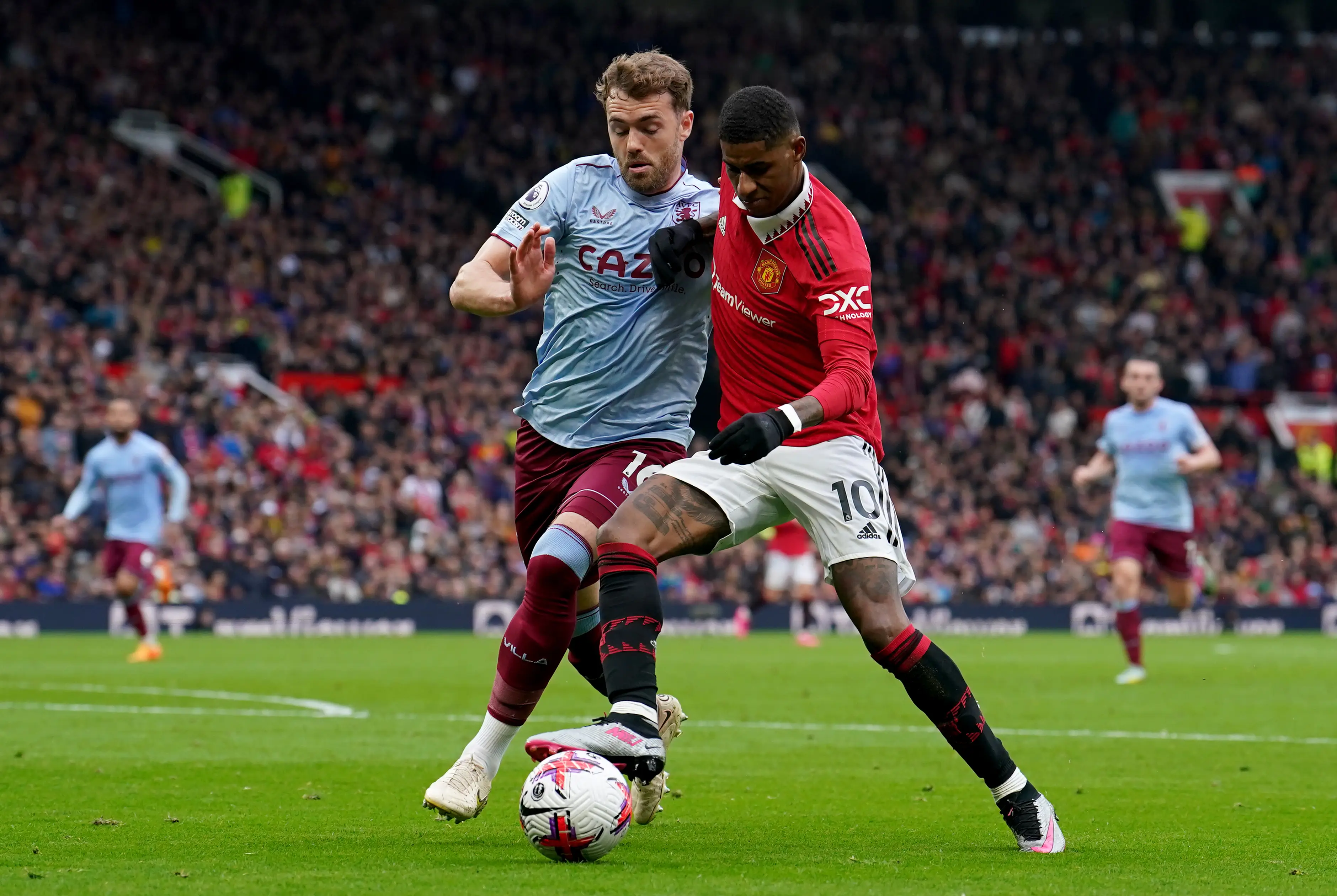 Marcus Rashford in action against Aston Villa. Image: PA