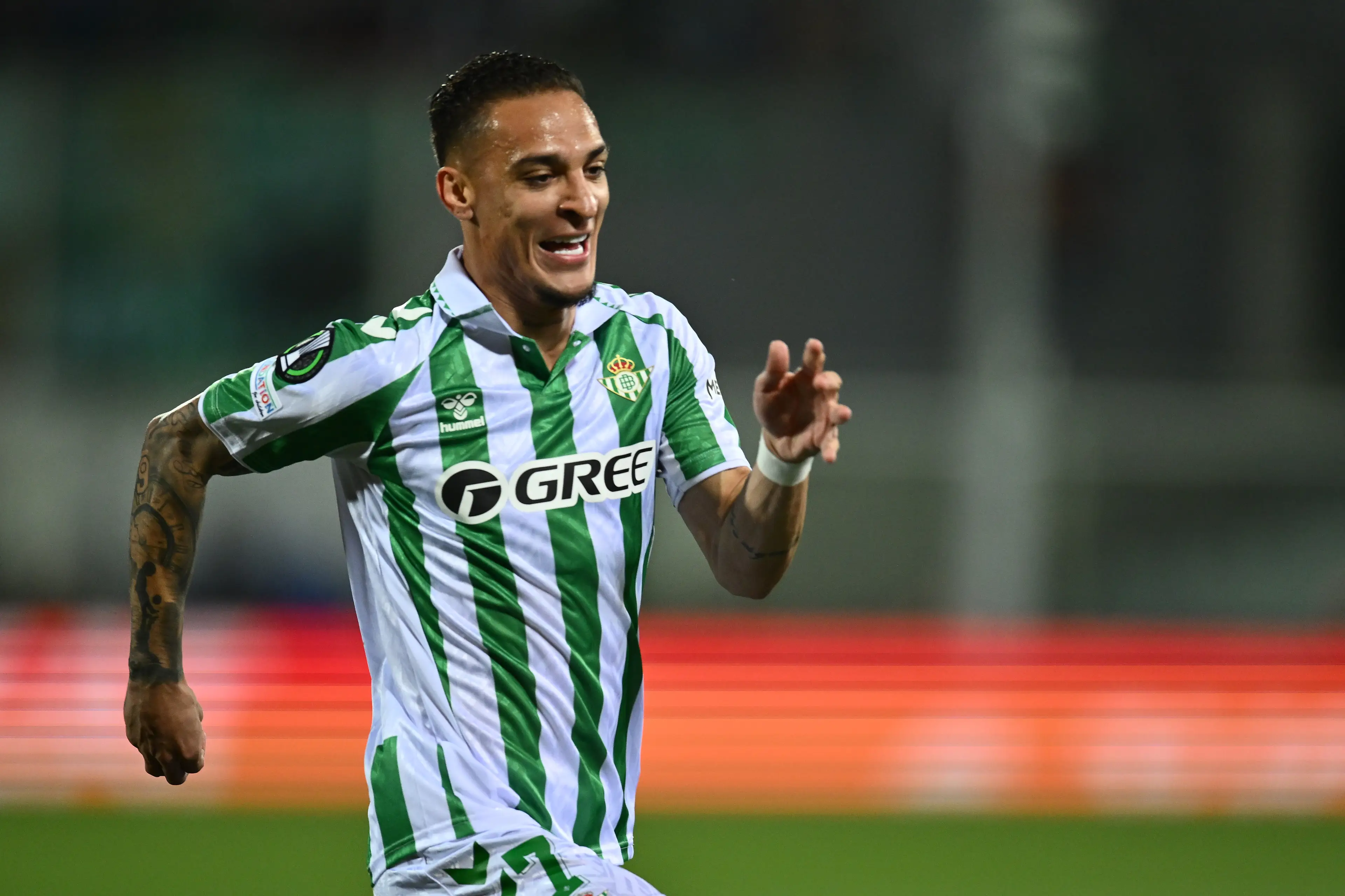 Antony wheels away in celebration after scoring for Real Betis. Image: Getty 