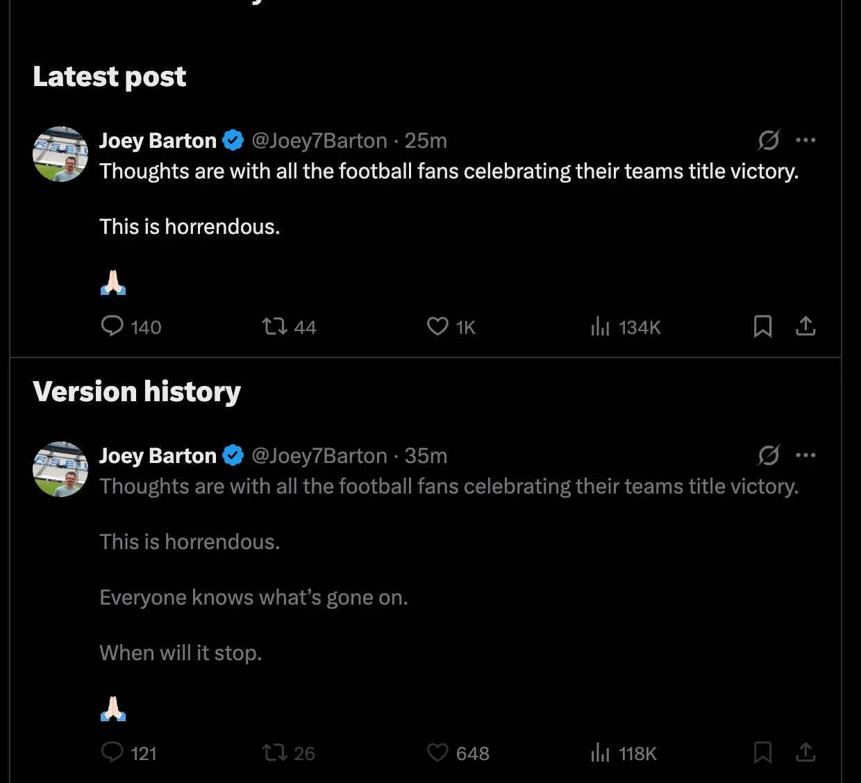 Joey Barton was slammed by fans for his post. Image: X/@Joey7Barton