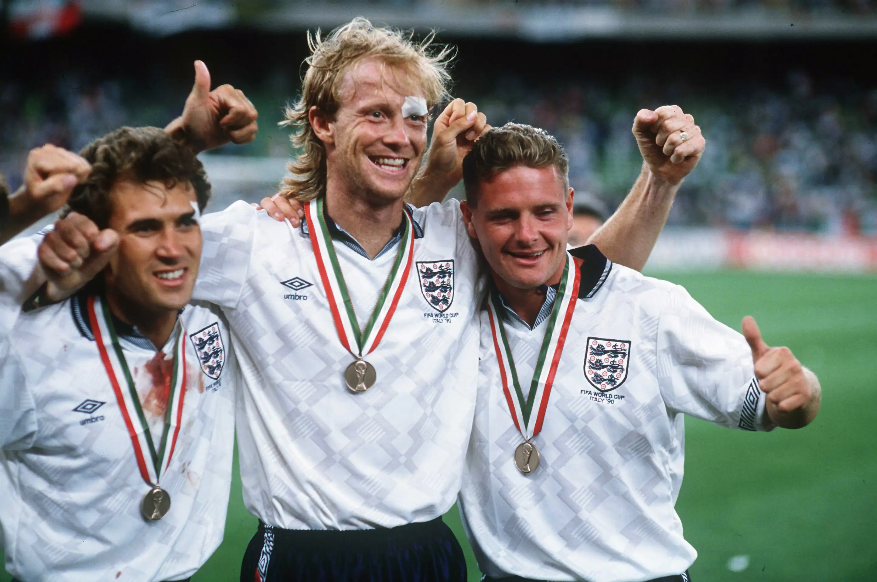 England players received medals for coming fourth in 1990. Image: Getty