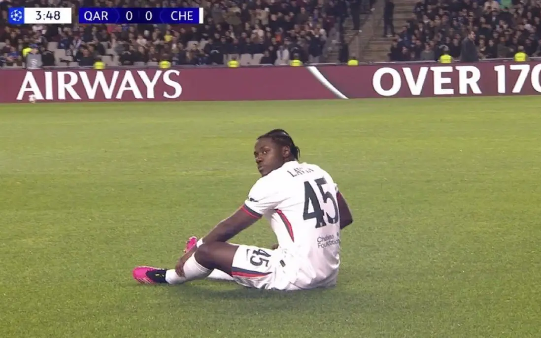 Lavia was on the pitch for just seven minutes vs Qarabag before being forced off through injury (Image: TNT Sports)