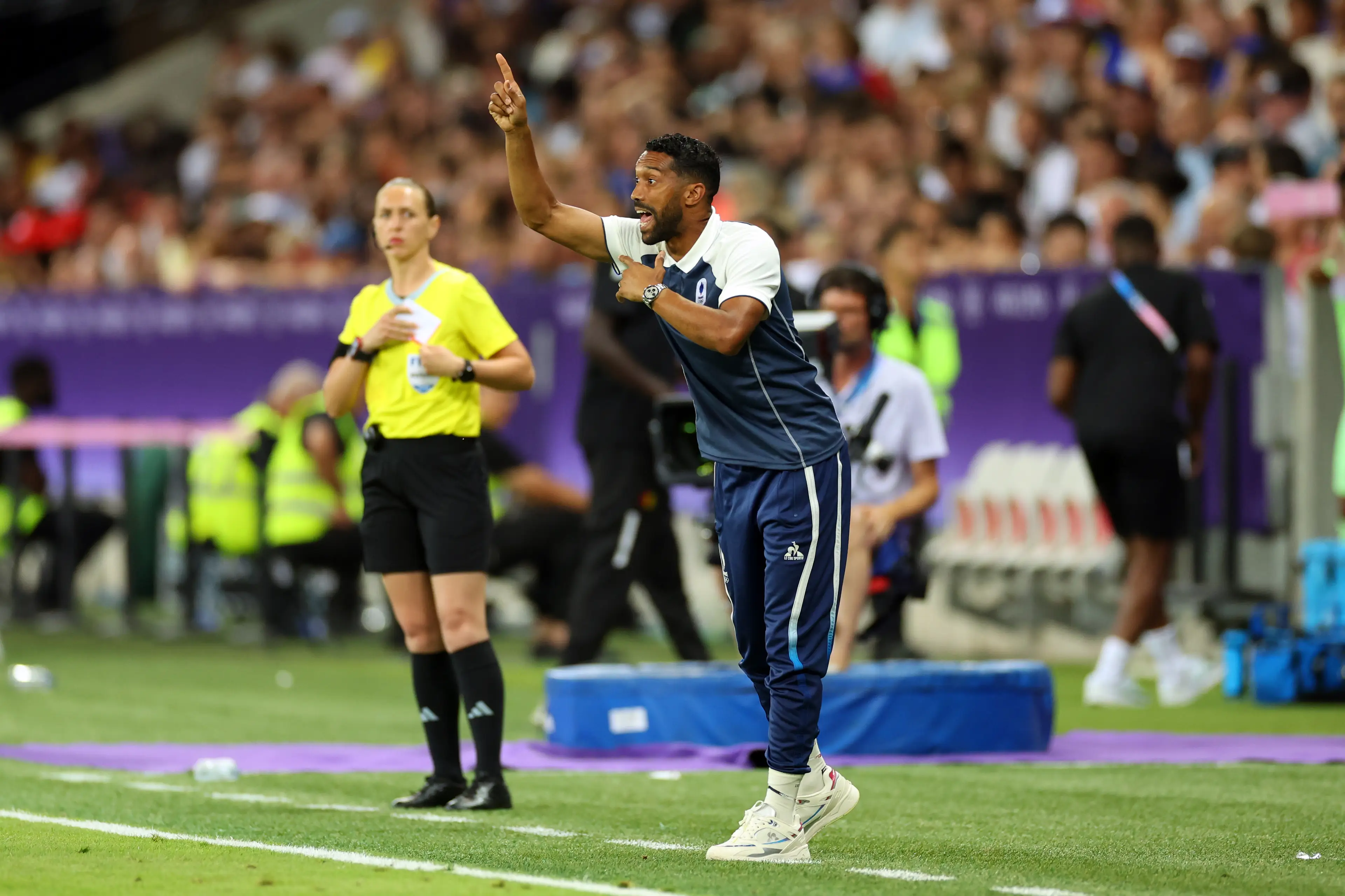  Team France assistant coach Gael Clichy during the Men's group A match between France and Guinea during the Olympic Games Paris 2024 (Getty Images)