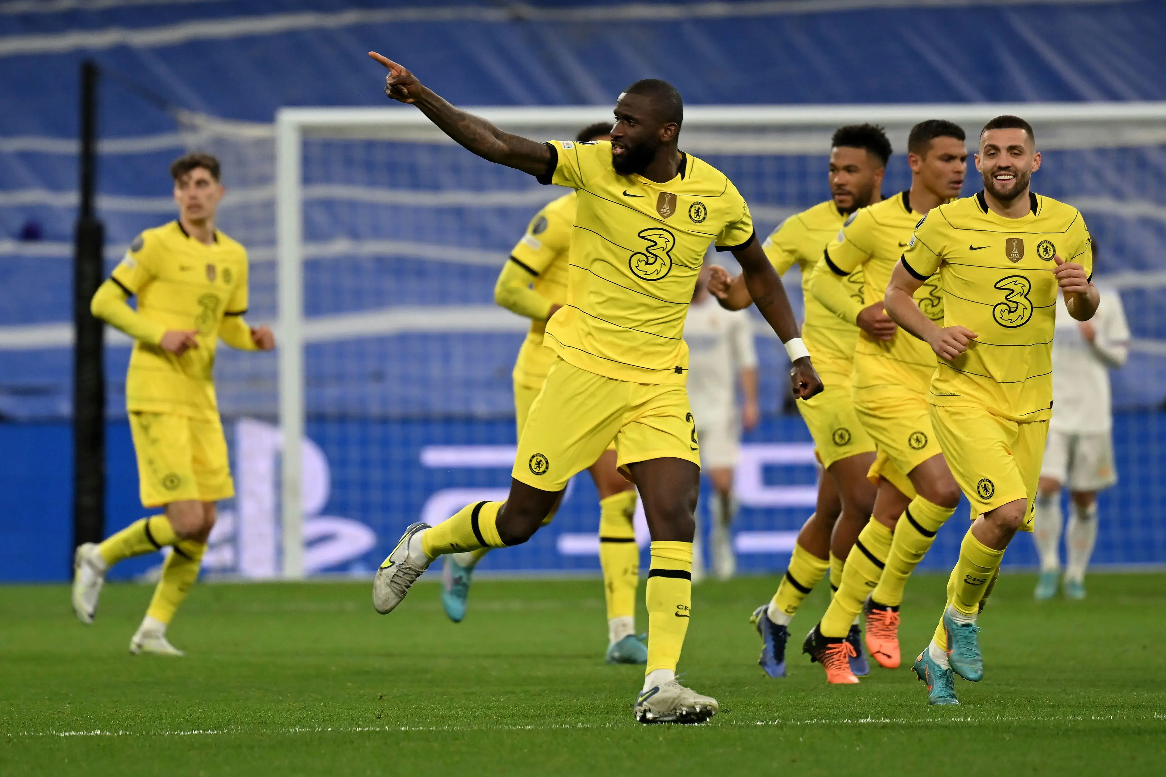 Antonio Rudiger celebrates scoring against Real Madrid. (Alamy)