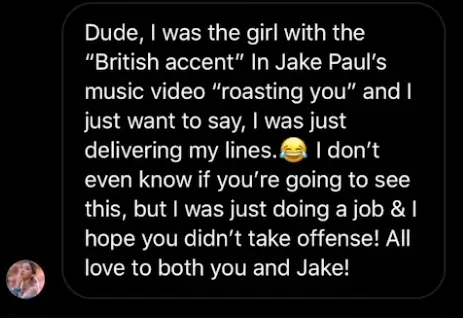 KSI leaked the message from a girl in Jake Paul's music video. Image: Getty