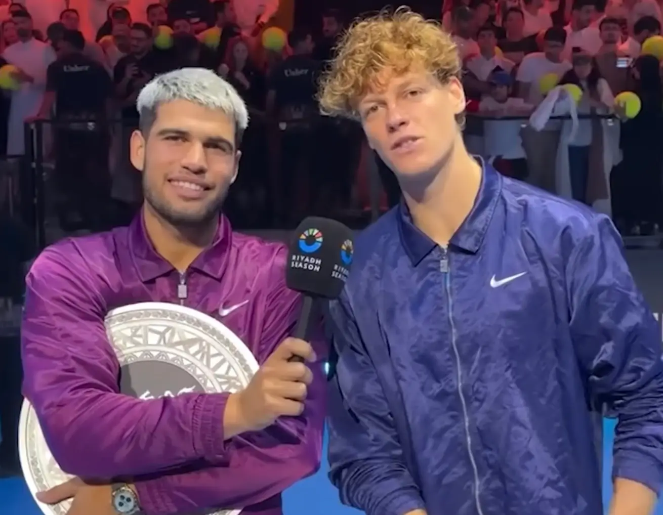 Alcaraz and Sinner at the Six Kings Slam. (Image: YouTube/Six Kings Slam)