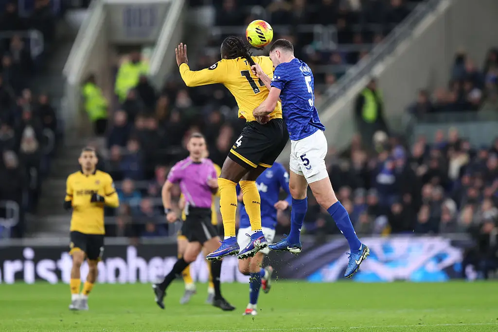 Michael Keane's red card challenge vs Wolves (credit: getty)