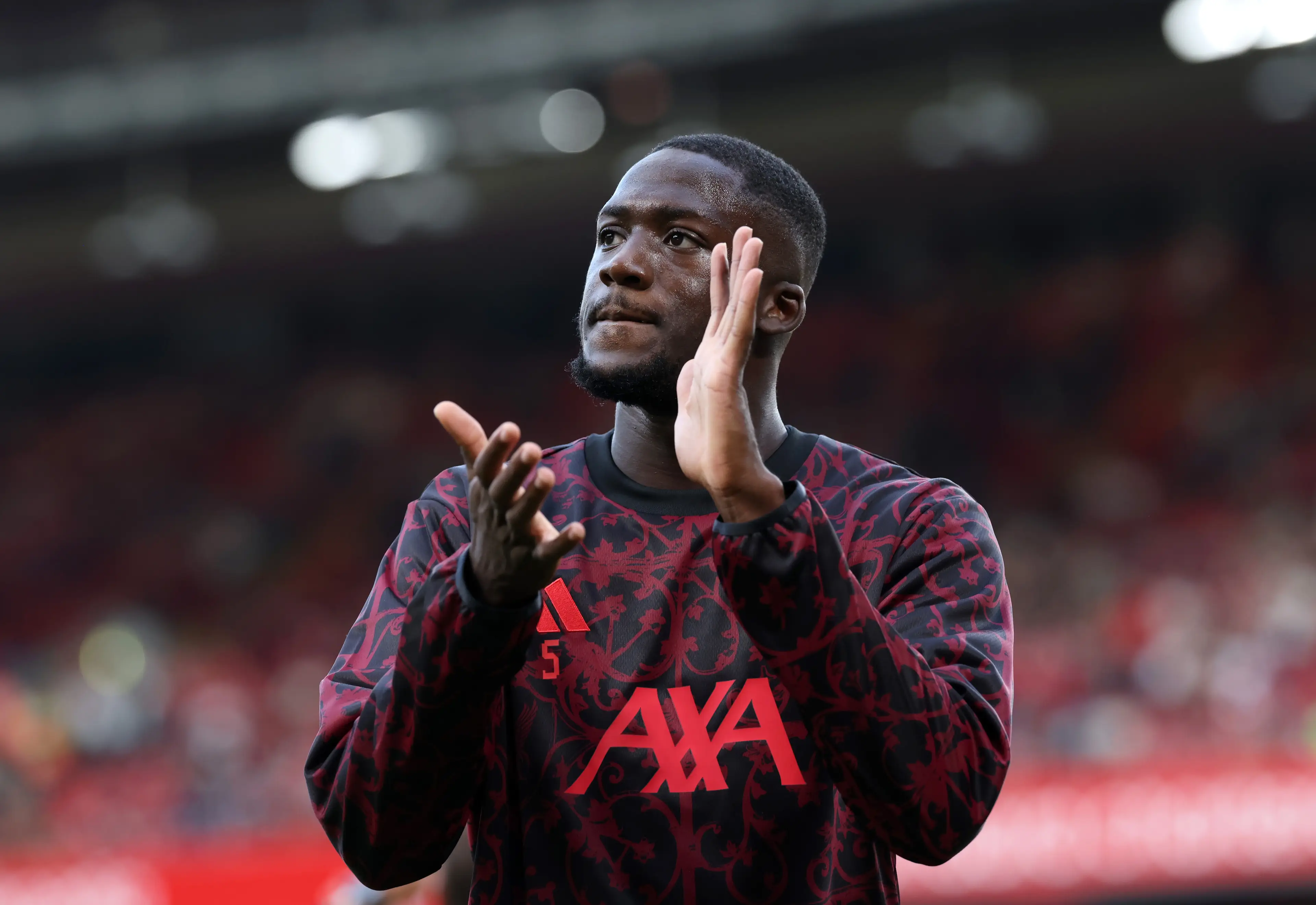 Ibrahima Konate struggled in Liverpool's first game of the season. Image: Getty