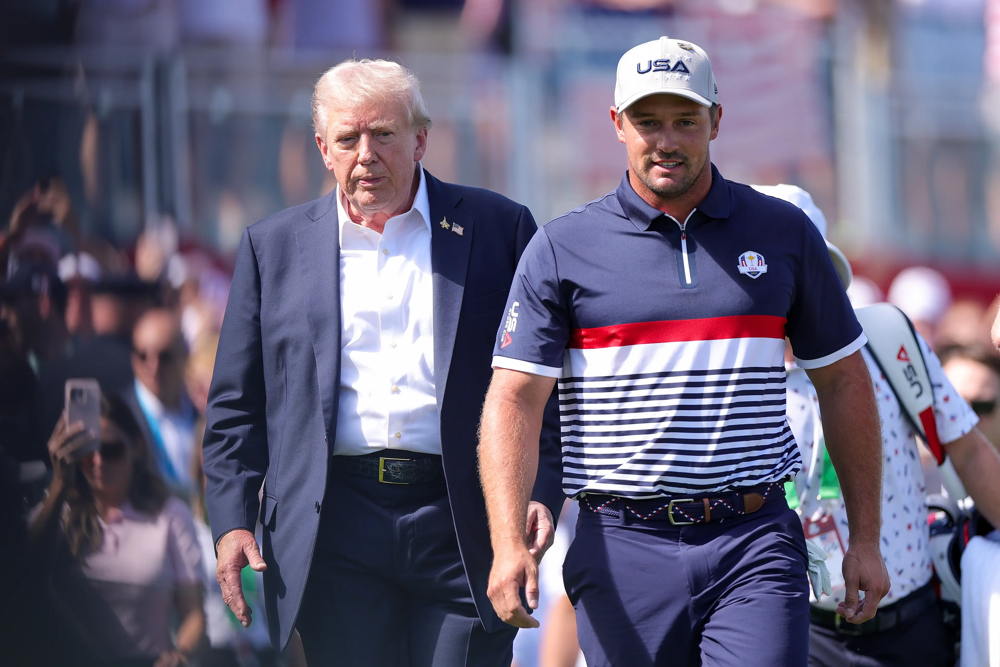 Donald Trump and Bryson DeChambeau at the Ryder Cup. (Image: Andrew Redington / Staff via Getty)