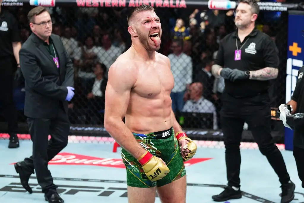 Dricus Du Plessis defeated Israel Adesanya by submission last month to keep his UFC middleweight belt. (Image: Getty)